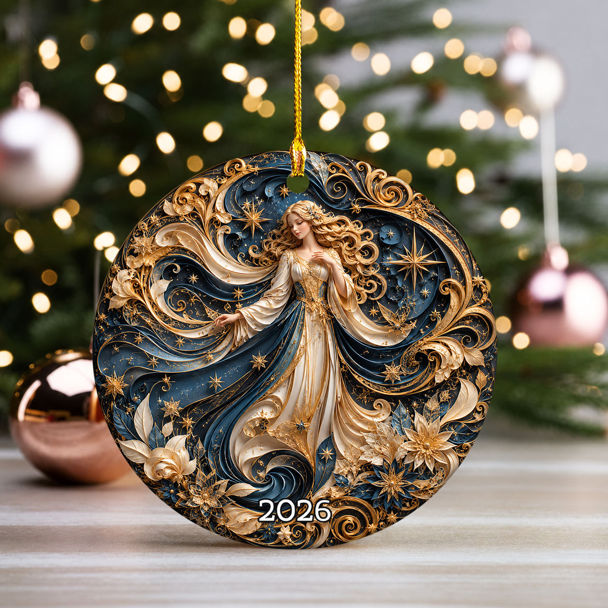 Christmas Angel Ornament 2026, Celestial Moon Tree Ornament, Winter Night Holiday Decoration, Elegant Christmas Keepsake