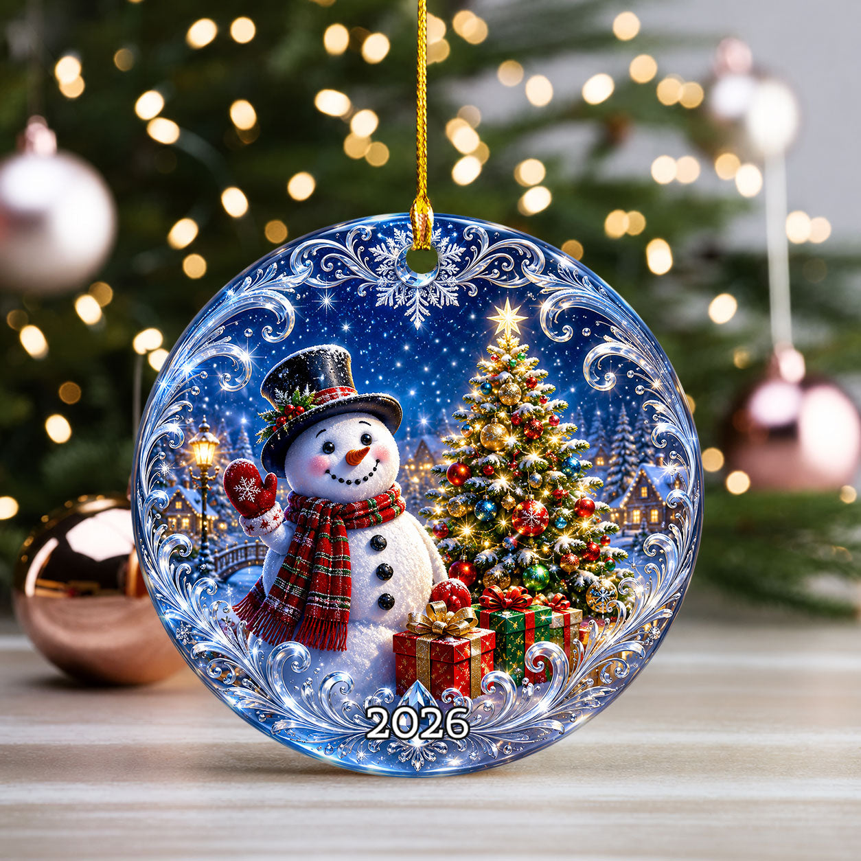 Winter Snowman Ornament 2026, Christmas Tree Keepsake Ornament, Holiday Decoration, Blue Christmas Decor