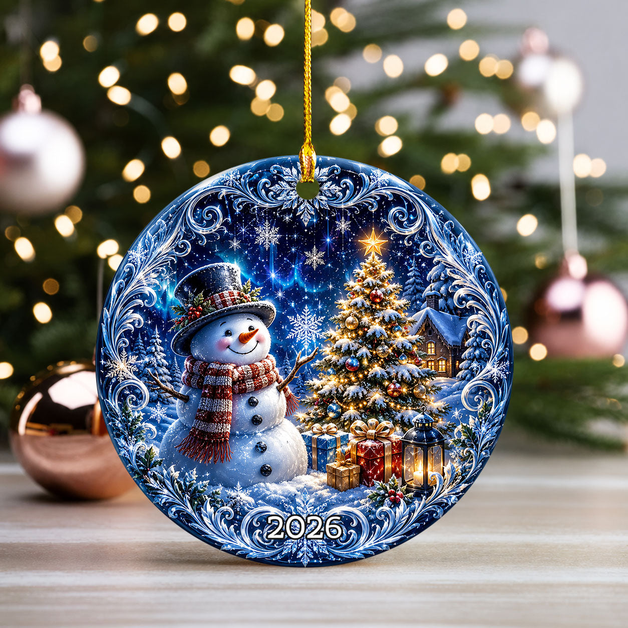 Cute Snowman Christmas Ornament 2026, Blue Christmas Tree Ornament, Winter Holiday Decoration
