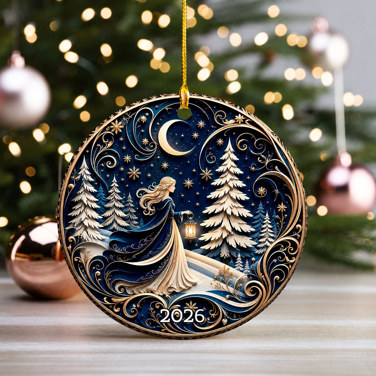 Religious Christmas Ornament 2026 with Angel, Ceramic Christmas Tree Ornament, Holiday Decoration