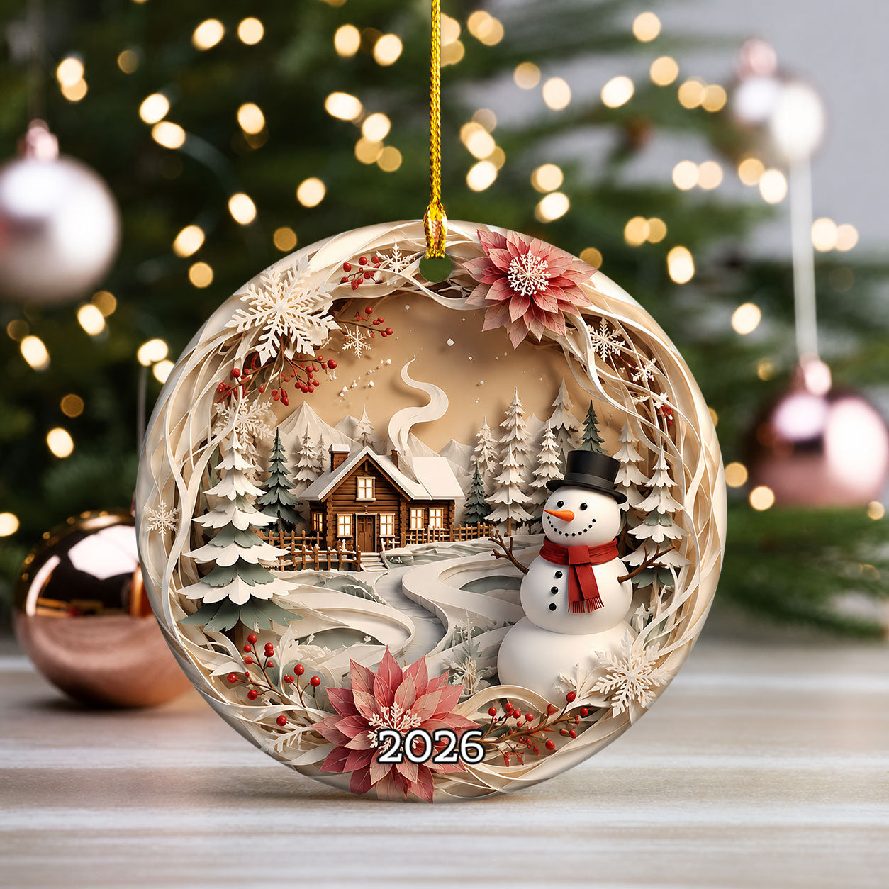 Winter Village Christmas Ornament 2026, Snowman Tree Ornament, Holiday Christmas Decoration