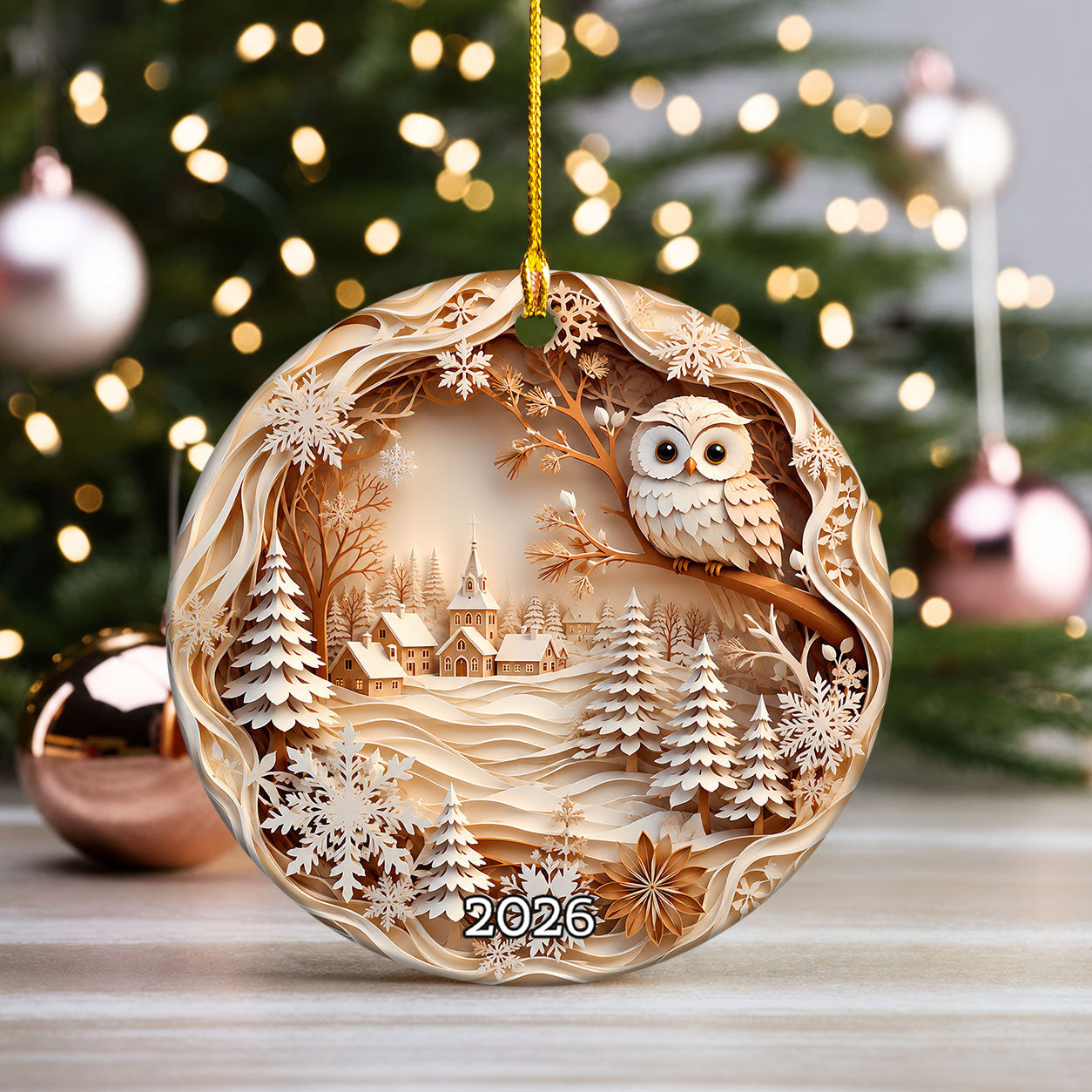 Christmas Owl Ornament 2026, Winter Village Tree Ornament, Holiday Christmas Decoration, Family Keepsake Gift