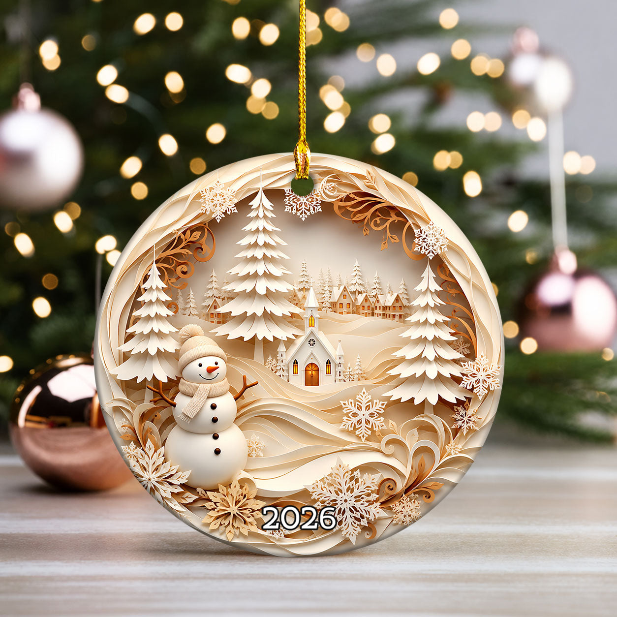 Winter Village Tree Ornament 2026, Snowman Christmas Ornament, Holiday Keepsake Decoration