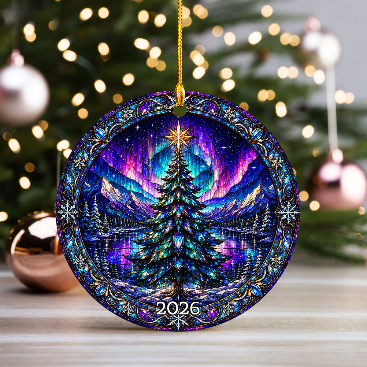 Northern Lights Christmas Ornament 2026, Christmas Tree Ornament, Aurora Winter Landscape Ornament
