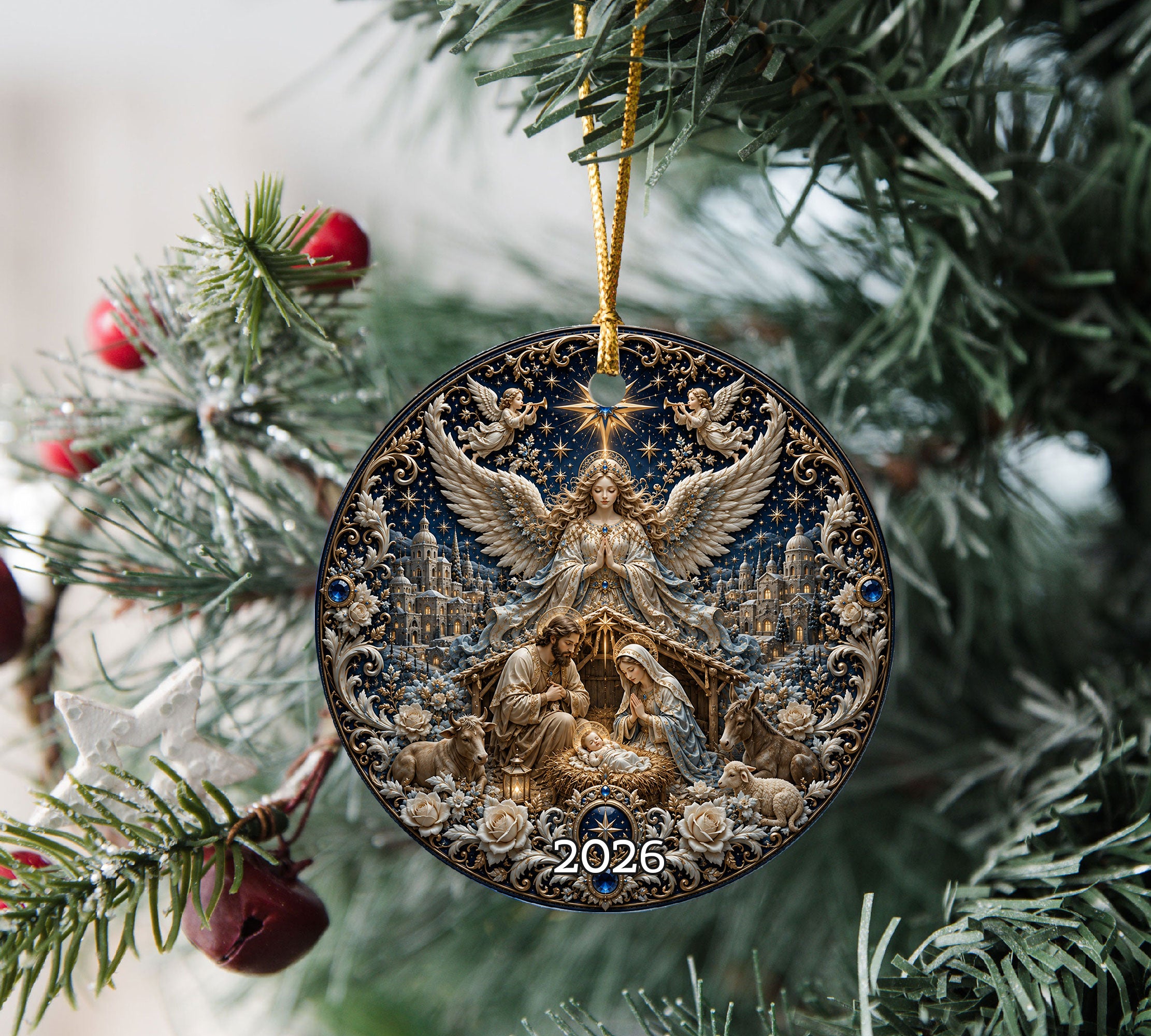 Nativity Scene Christmas Ornament 2026, Holy Family Ornament, Christian Christmas Decor, Religious Tree Ornament