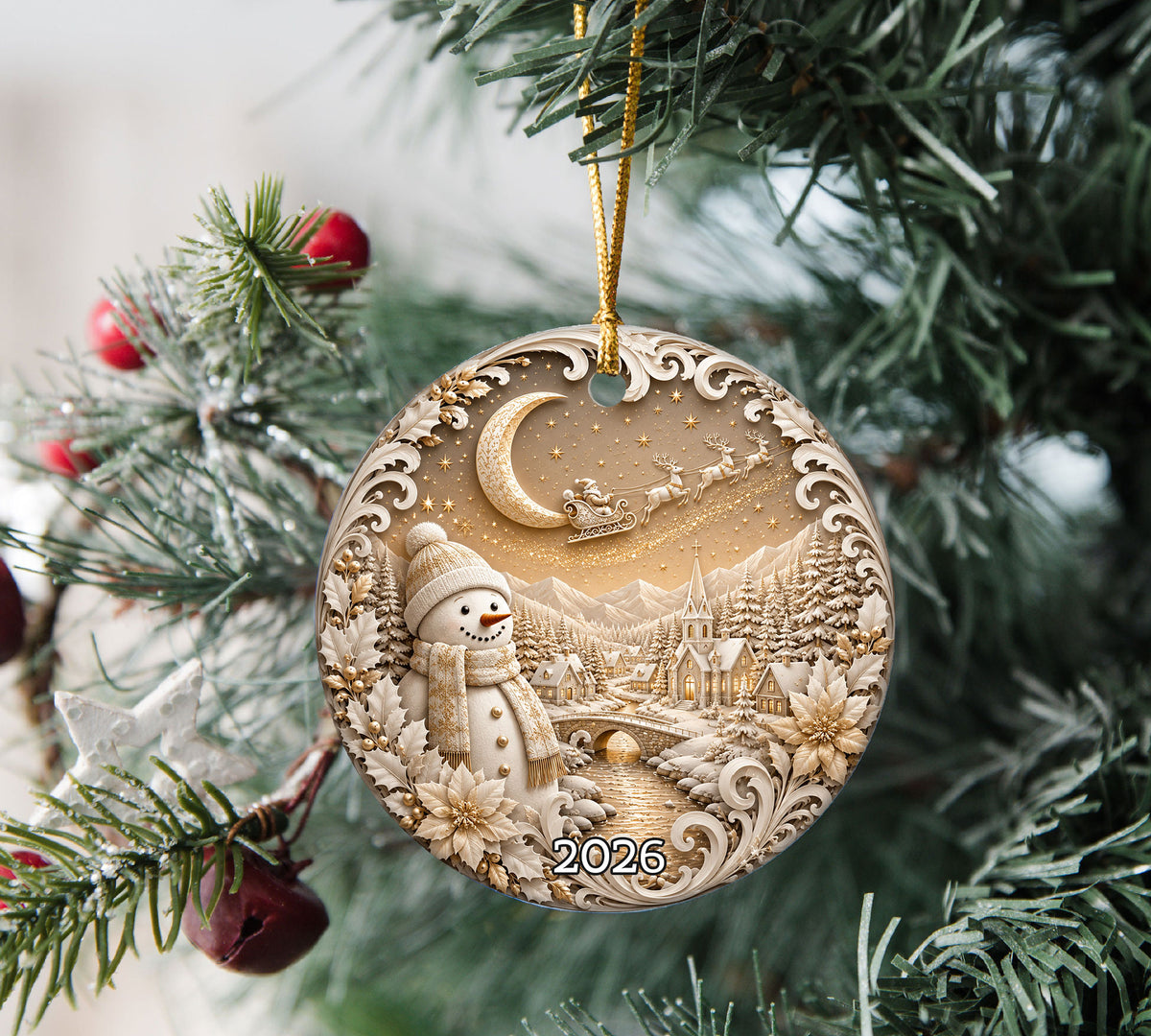 Christmas Snowman Ornament 2026, Cute Winter Ceramic Ornament, Holiday Tree Decoration, Christmas Keepsake Gift