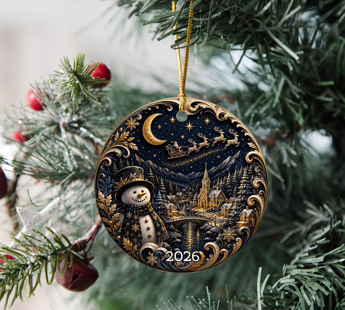 Snowman Christmas Ornament 2026, Cute Snowman Ceramic Ornament, Winter Holiday Tree Decoration