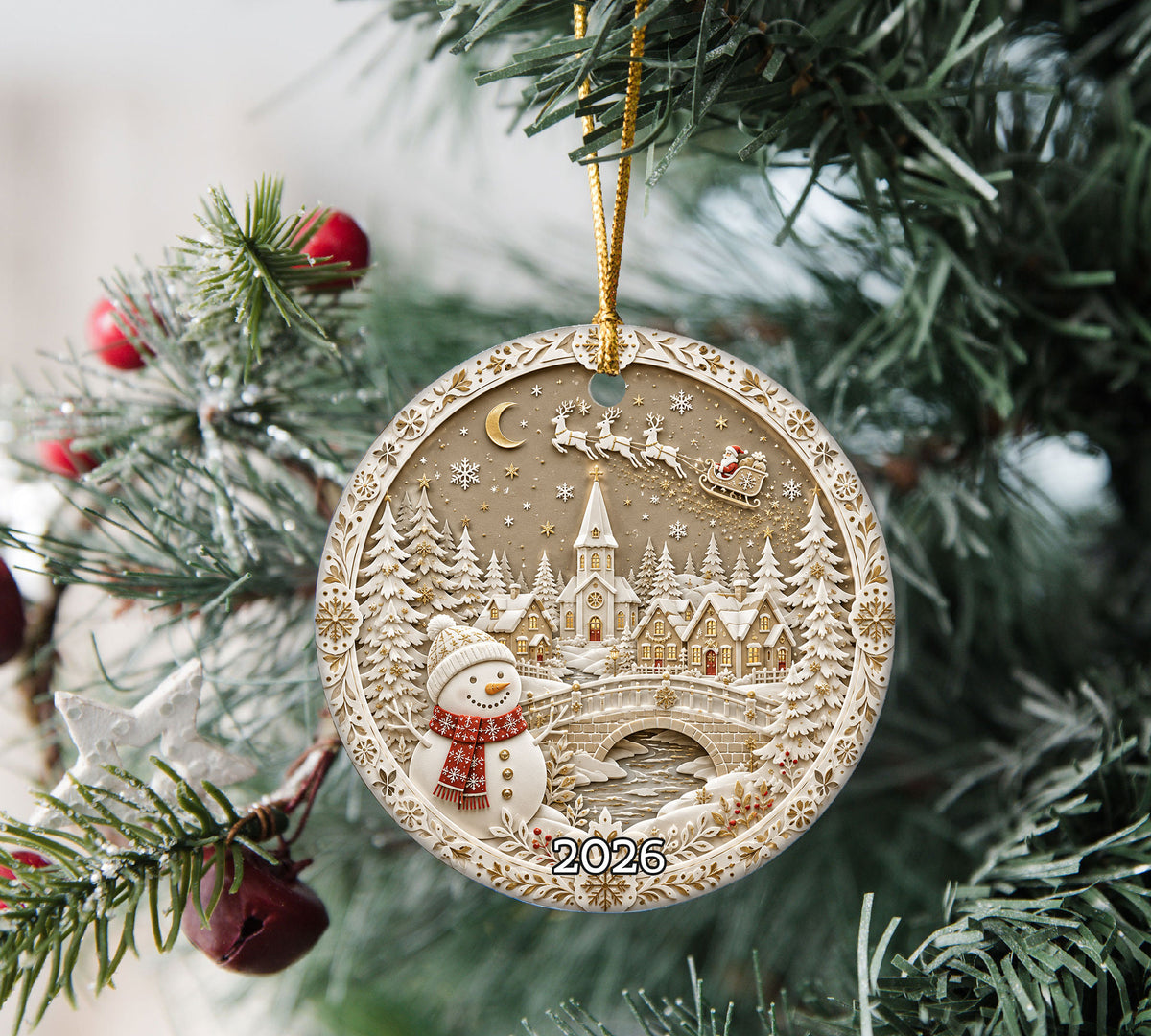 Cozy Snowman Christmas Ornament 2026, Ceramic Holiday Ornament, Winter Tree Decoration, Christmas Keepsake Gift for Loved Ones