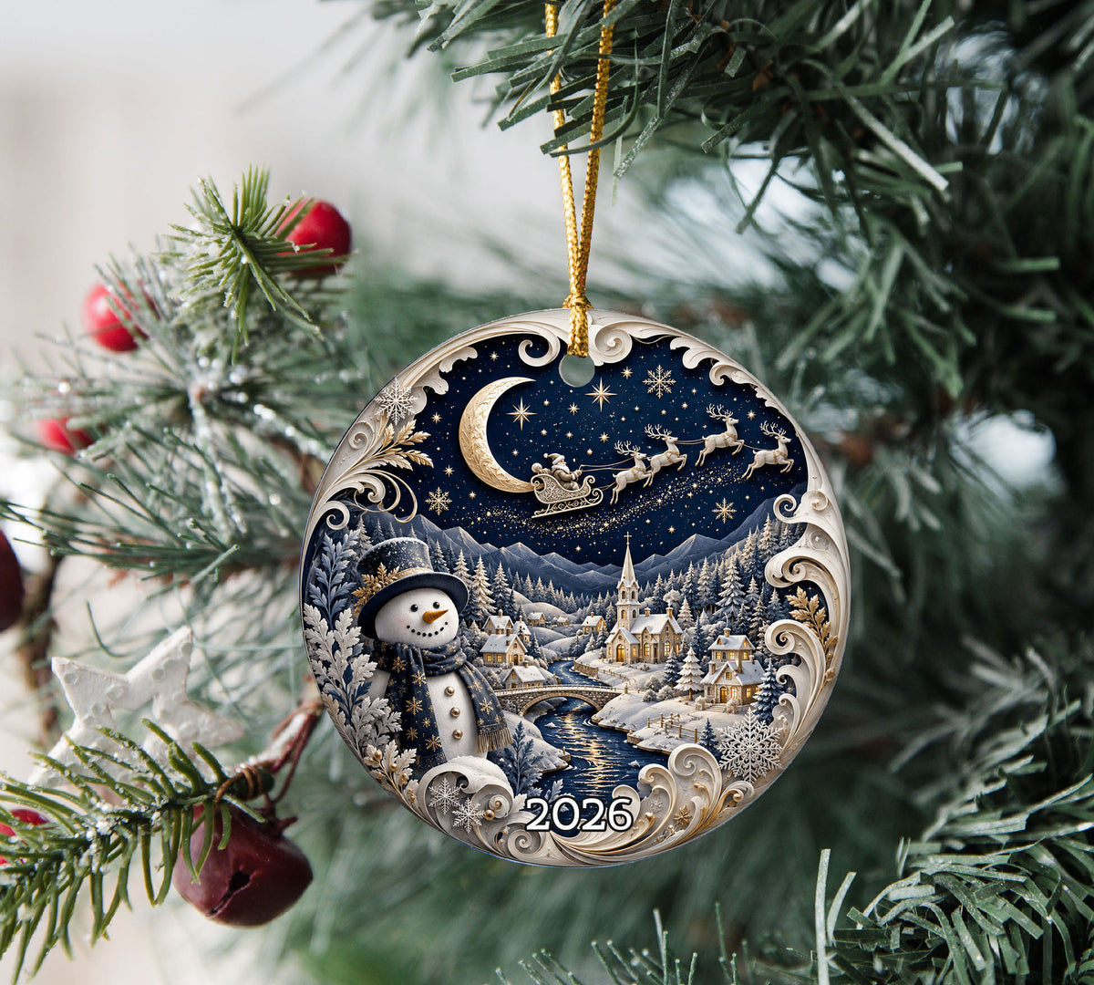 Happy Snowman Ornament 2026, Christmas Ceramic Ornament, Winter Holiday Tree Decoration, Festive Keepsake Gift