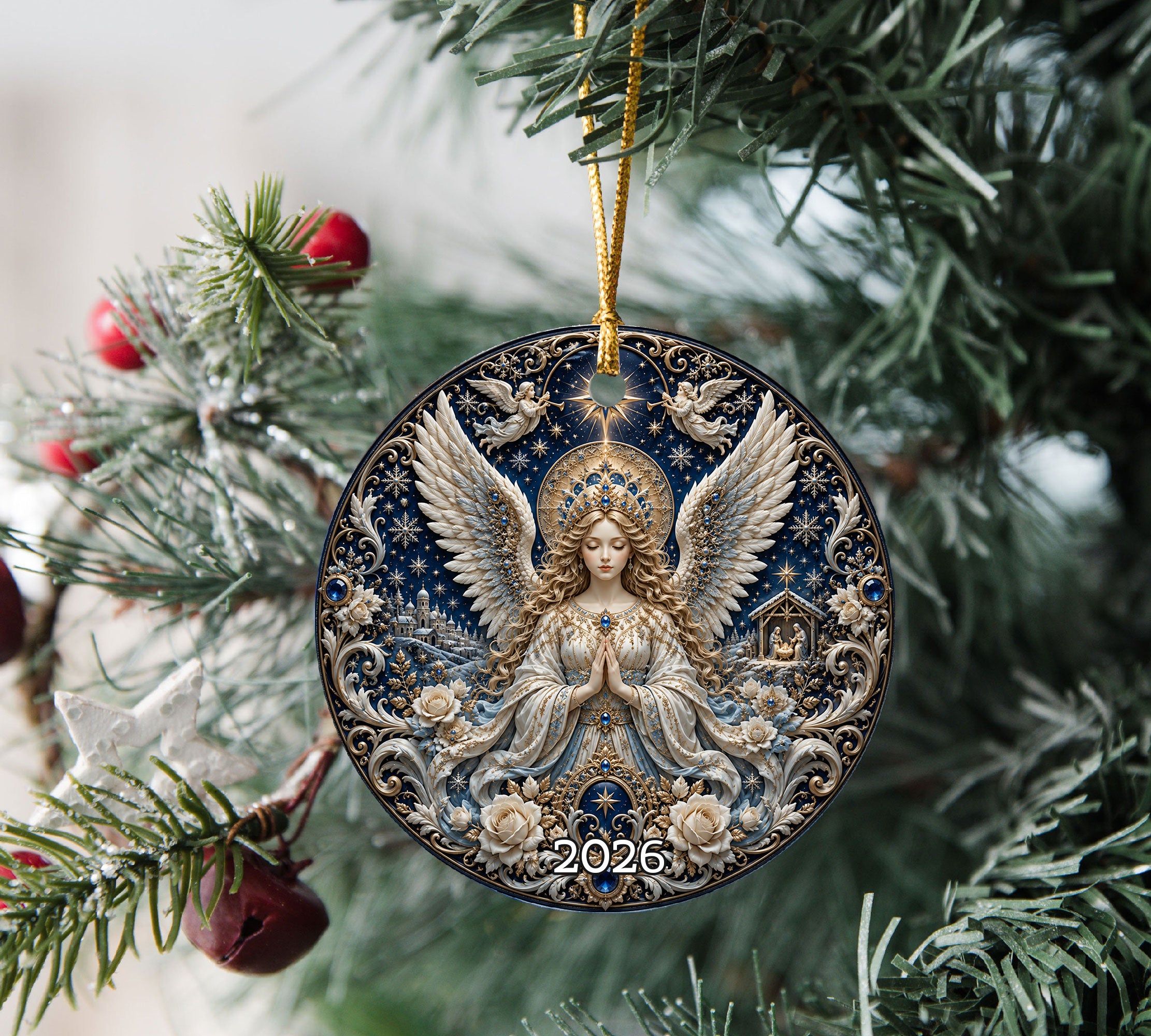 Guardian Angel Christmas Ornament 2026, Religious Ceramic Tree Ornament, Christmas Keepsake