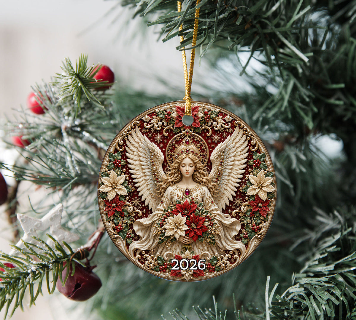 2026 Guardian Angel Ornament, Religious Christmas Tree Decoration, Ceramic Holiday Ornament, Christian Christmas