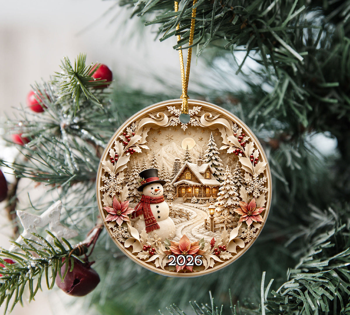 Rustic Snowman Ornament 2026, Christmas Tree Ceramic Ornament, Winter Holiday Decoration