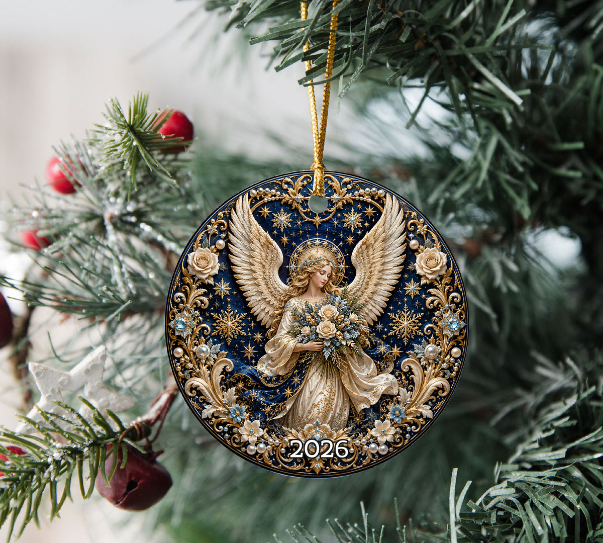 Christmas Angel Ornament 2026, Religious Guardian Angel Ceramic Tree Ornament, Holiday Decoration, Christian Christmas Keepsake Gift
