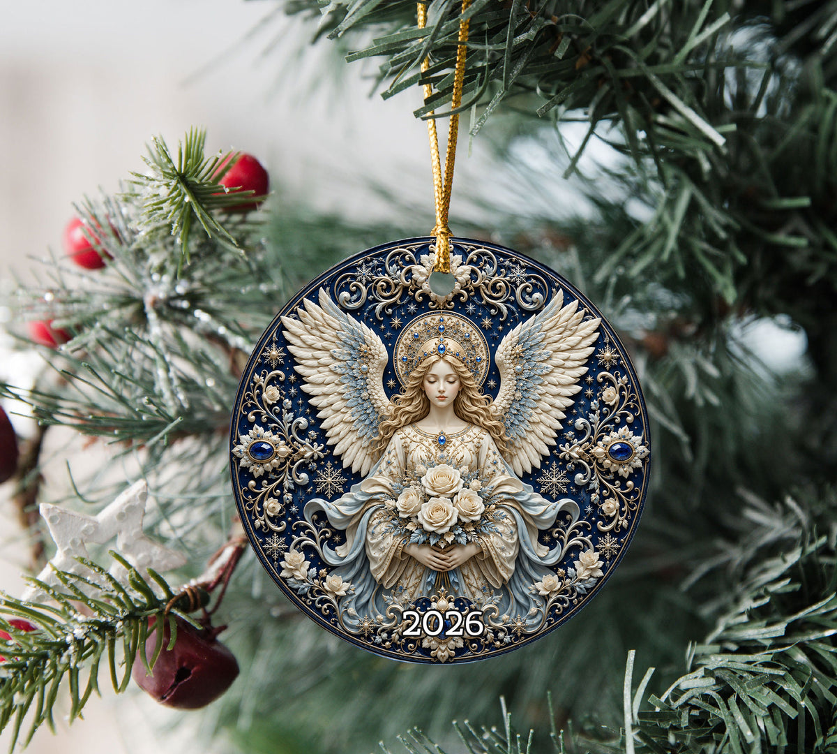 Guardian Angel Christmas Ornament 2026, Religious Ceramic Tree Ornament, Christmas Keepsake, Holiday Decoration