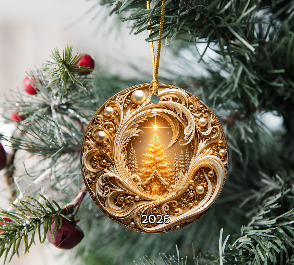 Golden Tree of Life Christmas Ornament 2026, Ceramic Christmas Tree Ornament, Winter Holiday Decor, Christmas Keepsake Gift for Family