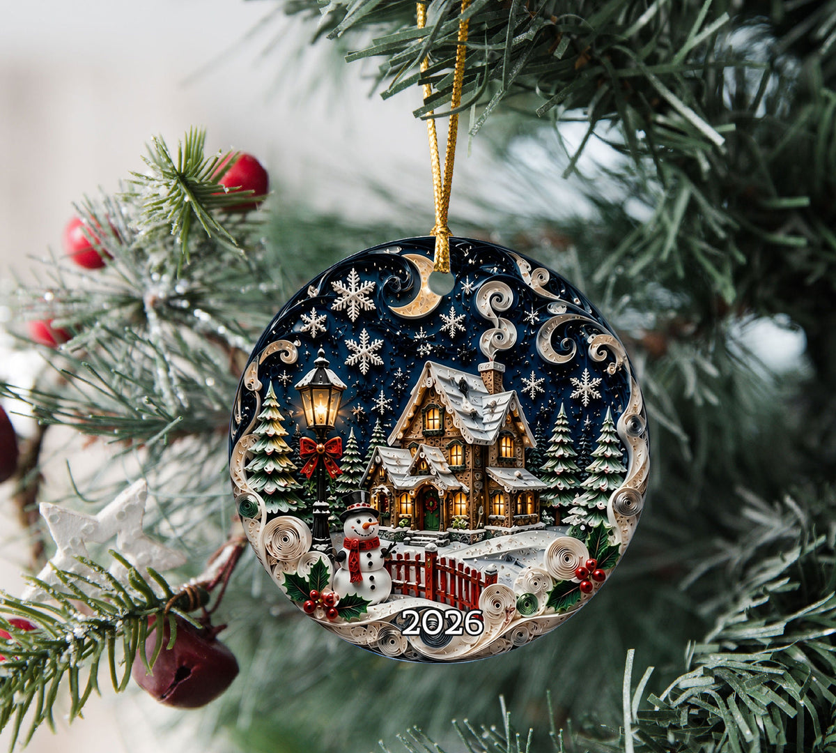 Cozy Snowman Christmas Ornament 2026, Ceramic Holiday Ornament, Winter Tree Decoration