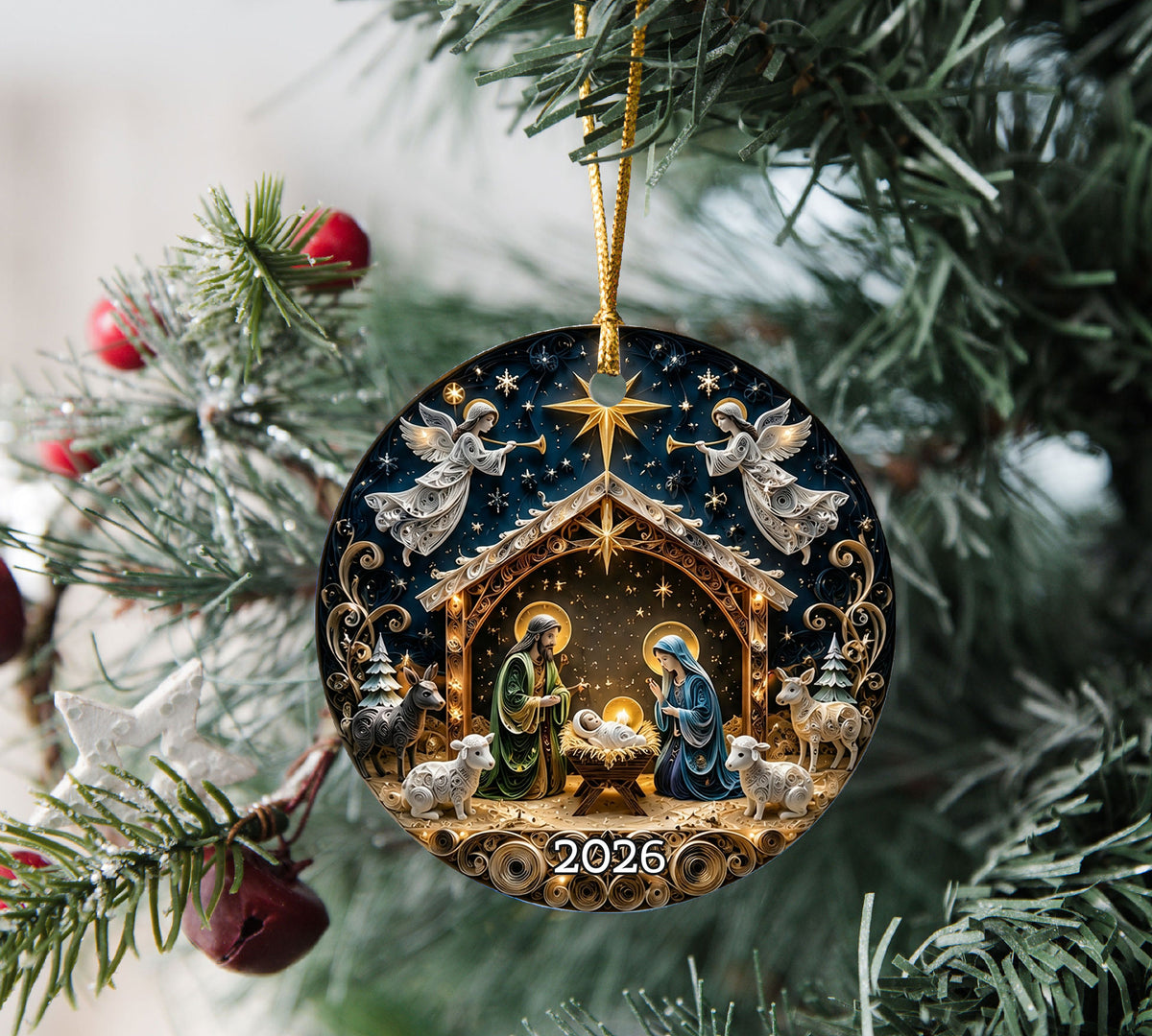 Religious Christmas Ornament 2026, Nativity Star Ceramic Ornament, Holy Night Christian Christmas Tree Decor, Faith Based Holiday Keepsake