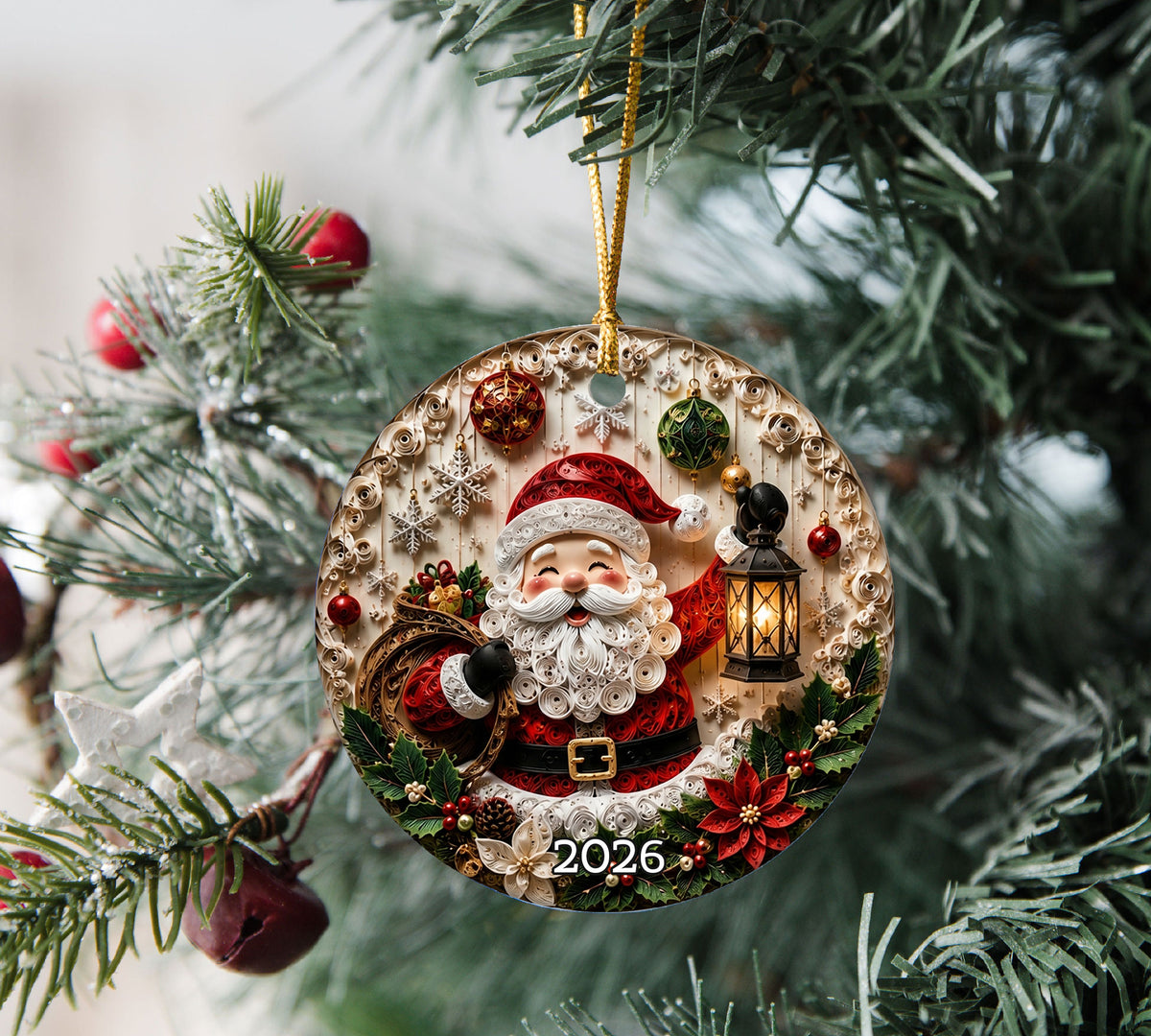 Santa Claus Ornament 2026, Rustic Christmas Ceramic Ornament, Holiday Tree Decoration, Vintage Santa Keepsake