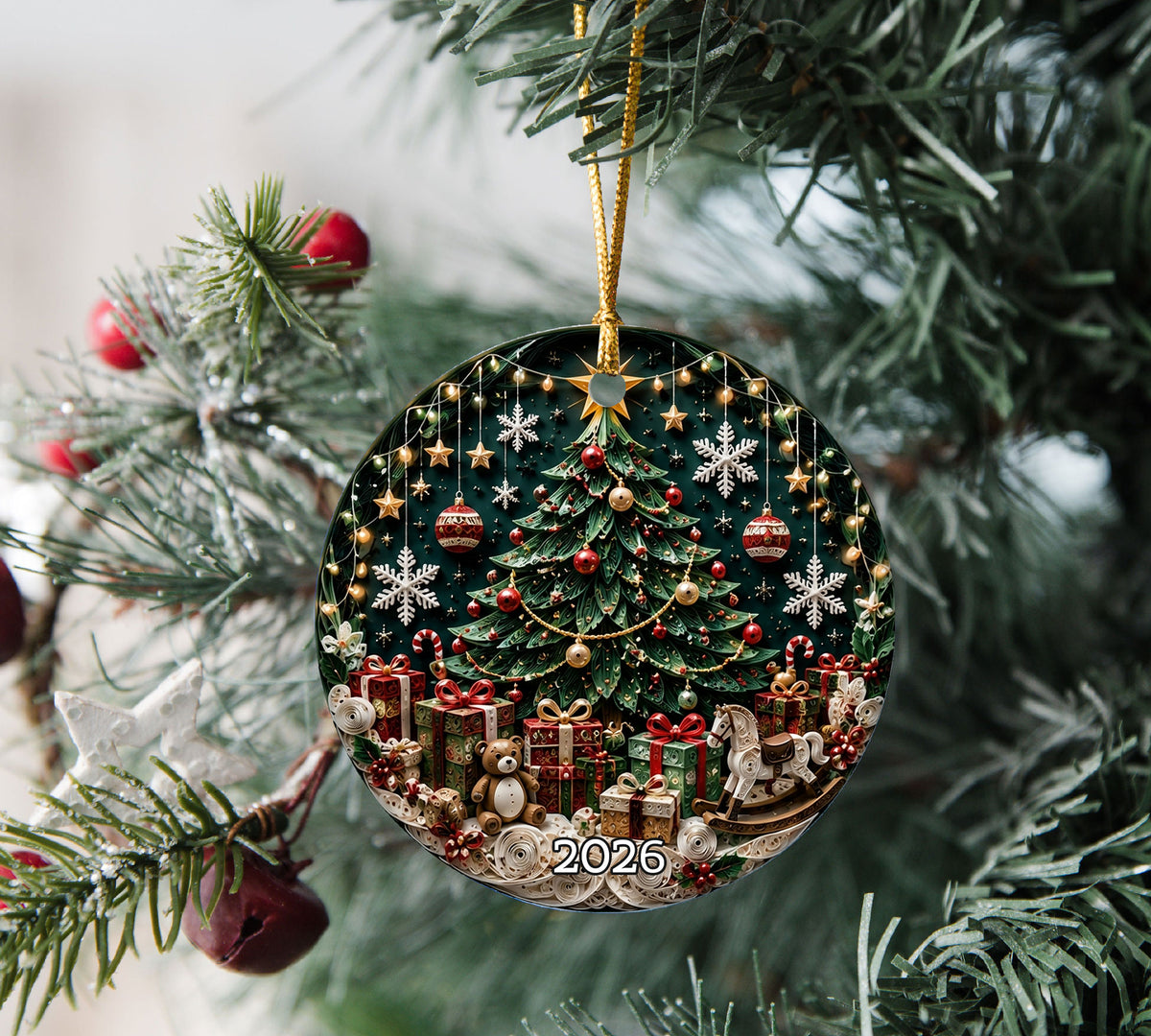 Christmas Tree Keepsake Ornament 2026, Elegant Ceramic Holiday Ornament, Festive Tree Decoration