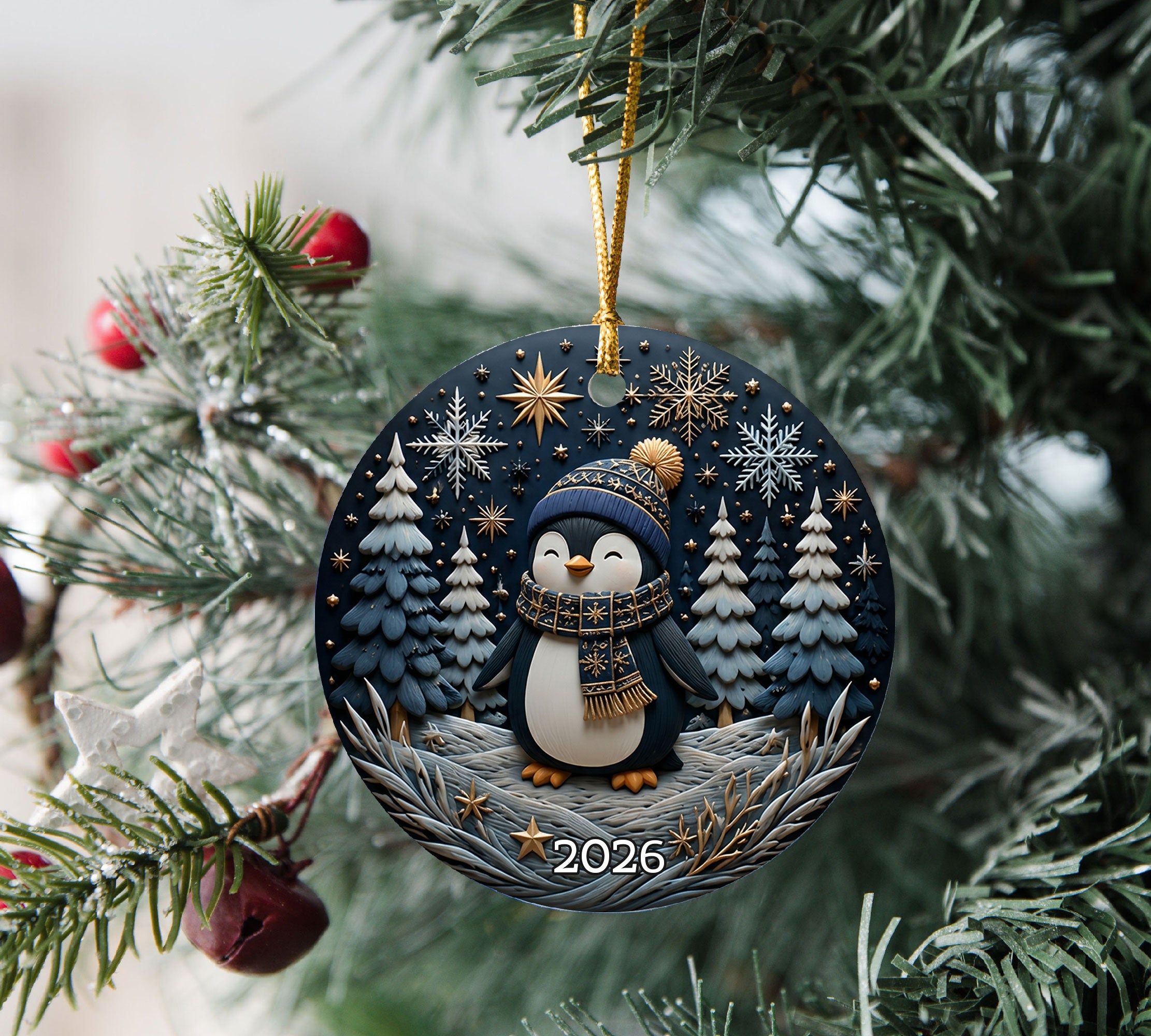 Cute Penguin Christmas Ornament 2026, Winter Penguin Holiday Tree Decoration, Cozy Snow Christmas Keepsake Gift