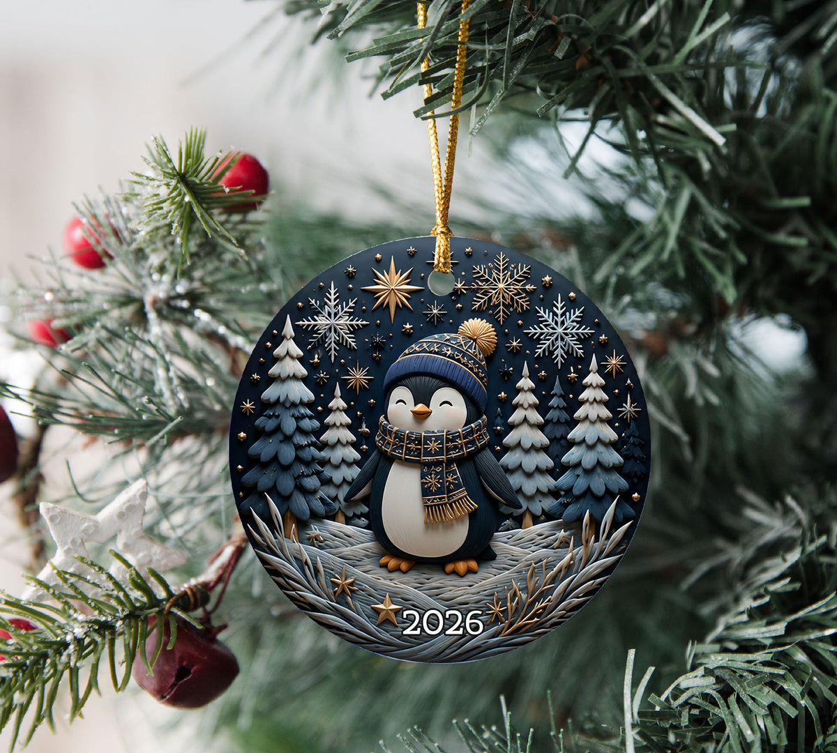 Cute Penguin Christmas Ornament 2026, Winter Penguin Holiday Tree Decoration, Cozy Snow Christmas Keepsake Gift