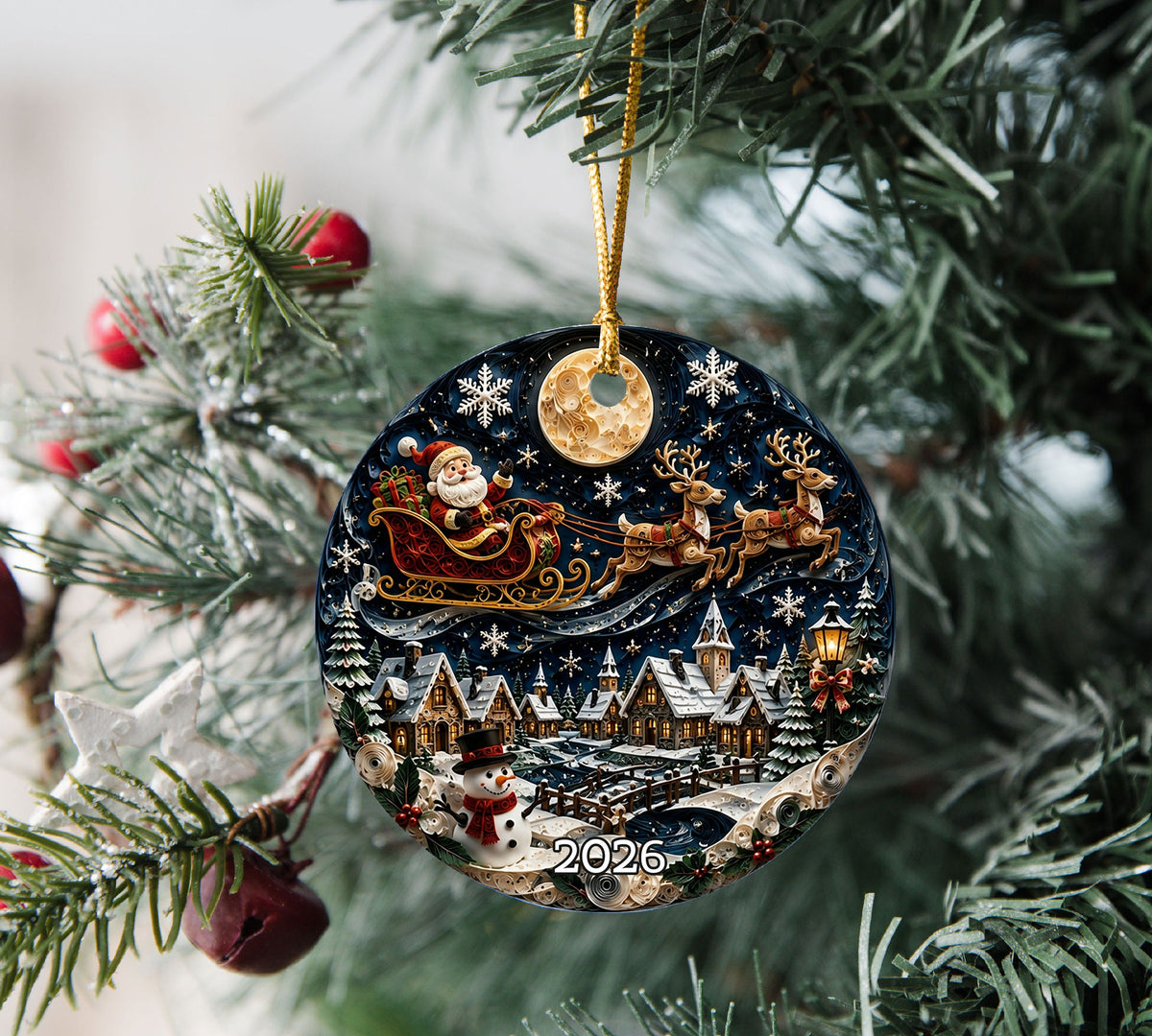 Santa Christmas Ornament 2026, Vintage Santa Claus Ceramic Ornament, Holiday Tree Decoration
