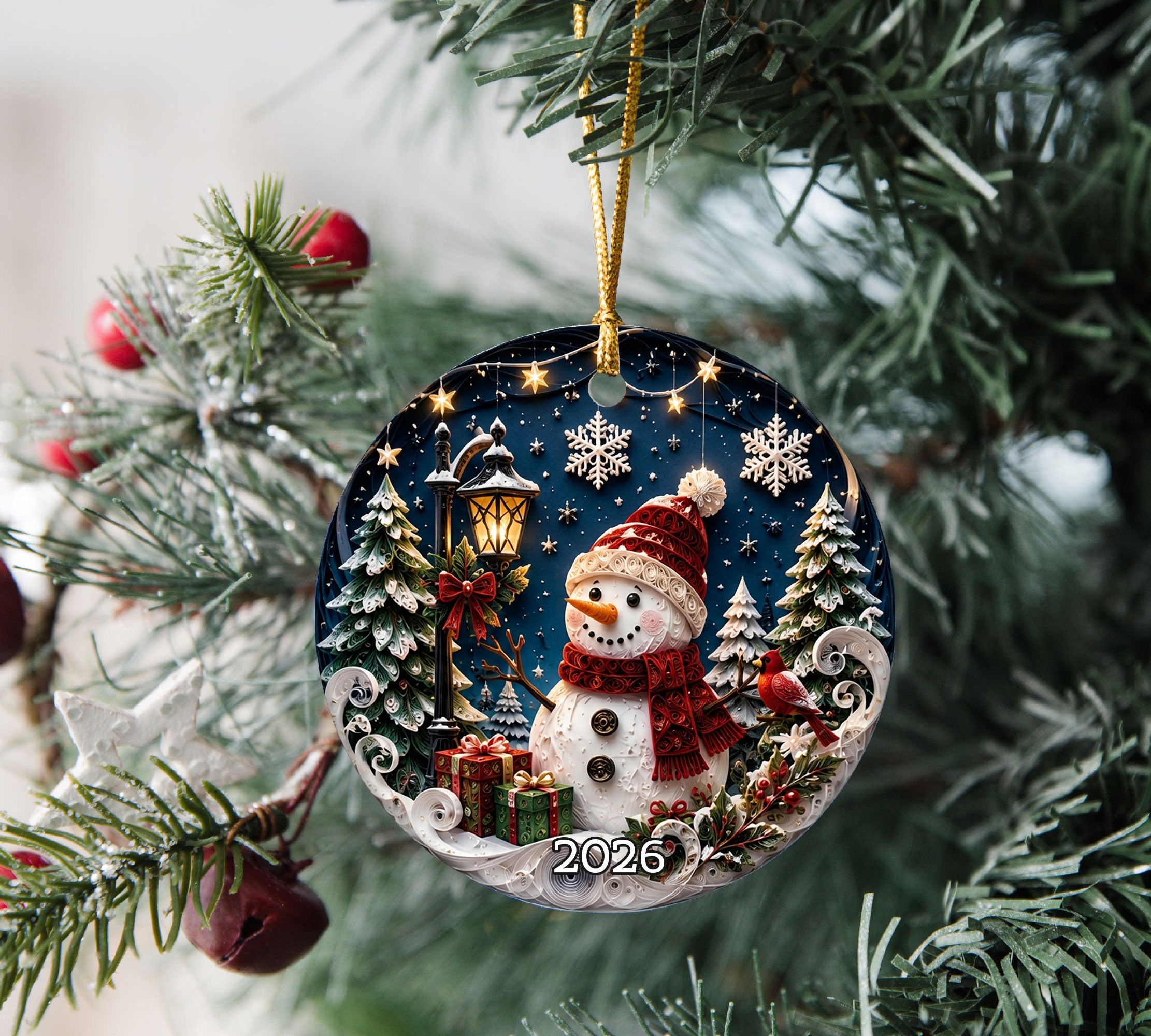 Snowman Christmas Ornament 2026, Cute Snowman Ceramic Ornament, Winter Holiday Tree Decoration, Christmas Keepsake