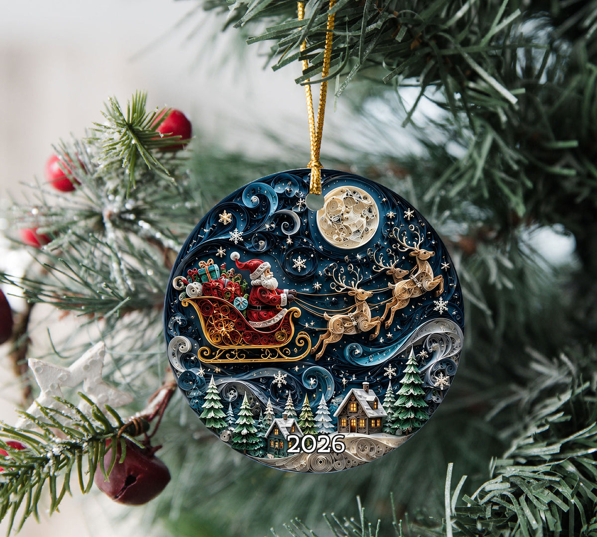 Santa Claus Christmas Ornament 2026, Vintage Santa Ceramic Ornament, Holiday Tree Decoration, Rustic Christmas Keepsake