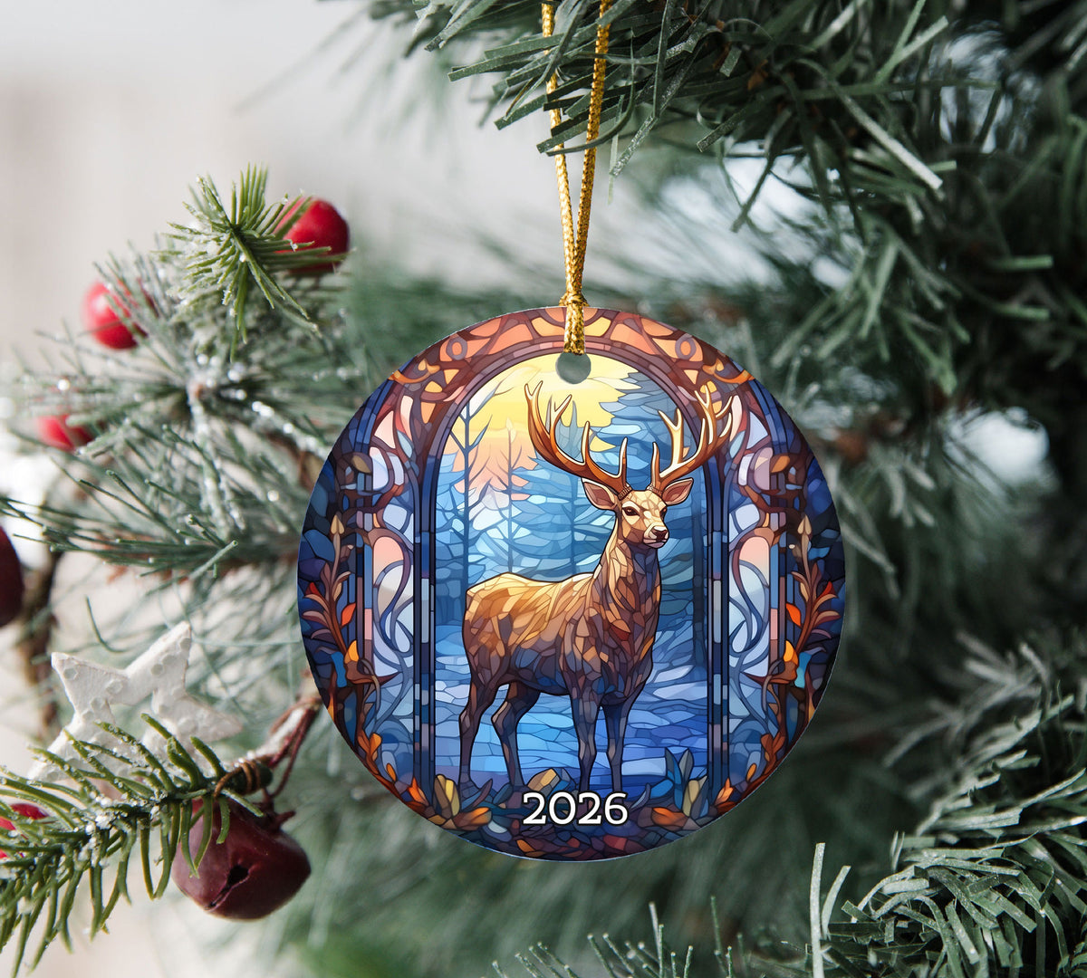 Deer Stained Glass Style Ornament, Christmas Ornament, Christmas Tree Decor, Holiday Ornament, Winter Keepsake, Seasonal Gift