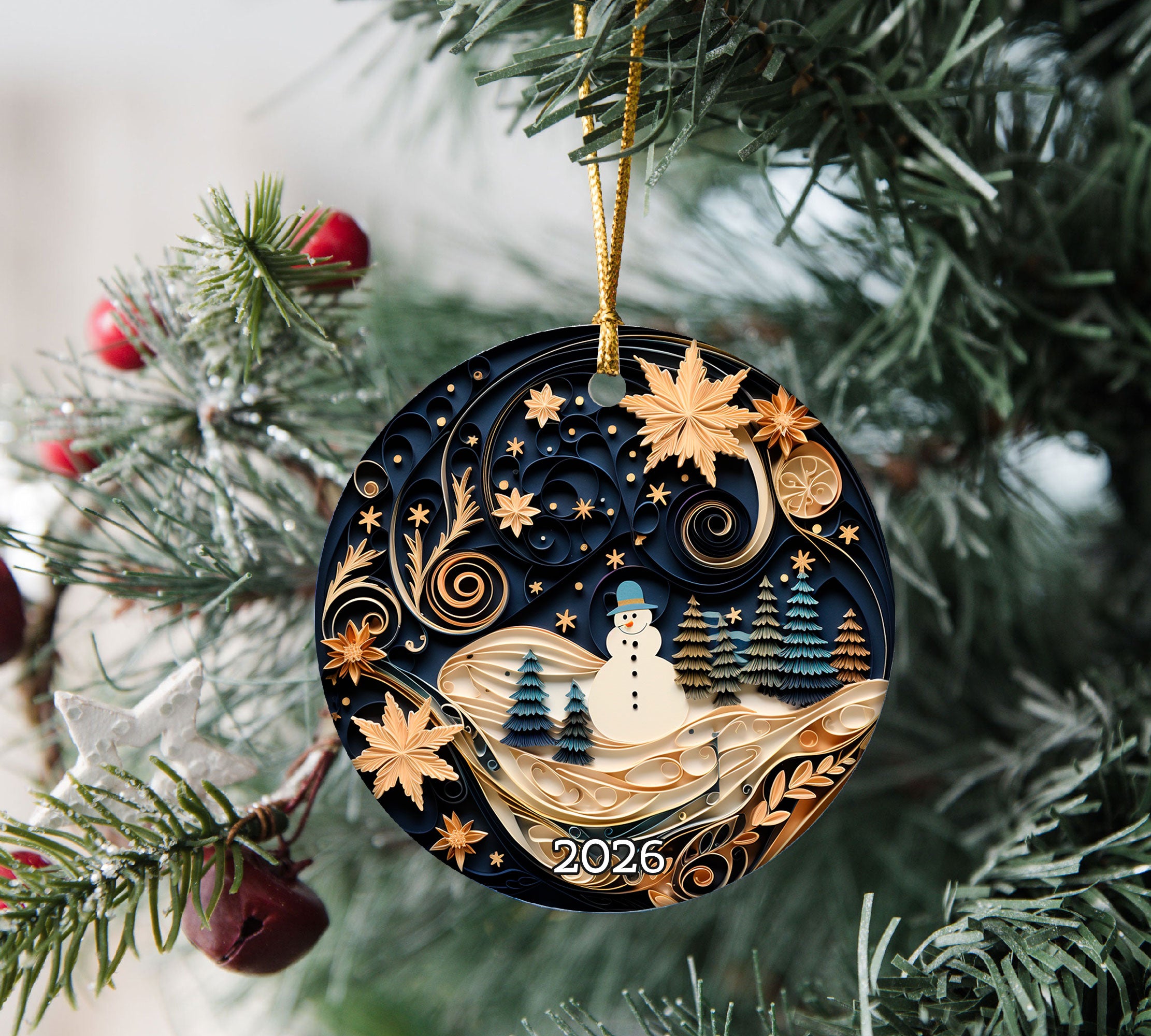 Layered Effect Snowman Christmas Ornament, Christmas 2026 Dated Ornament, Double-Sided Holiday Keepsake, Christmas Tree Gift, Festive Ornament