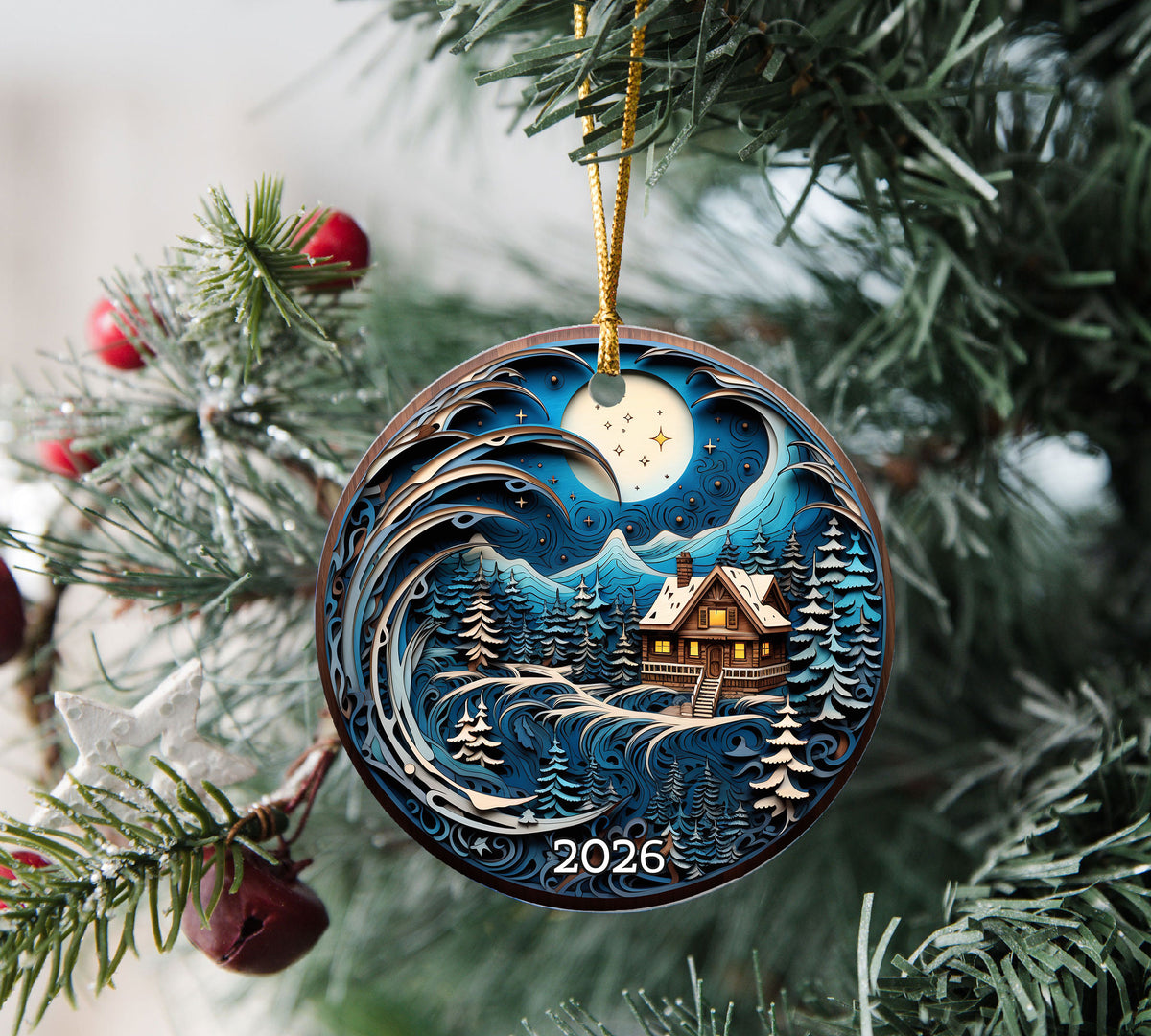 Winter Cabin Ornament 2026, Christmas Ornament, Rustic Decor, Christmas Tree Decor, Winter Landscape Gift, Holiday Keepsake, Nature Lover Gift