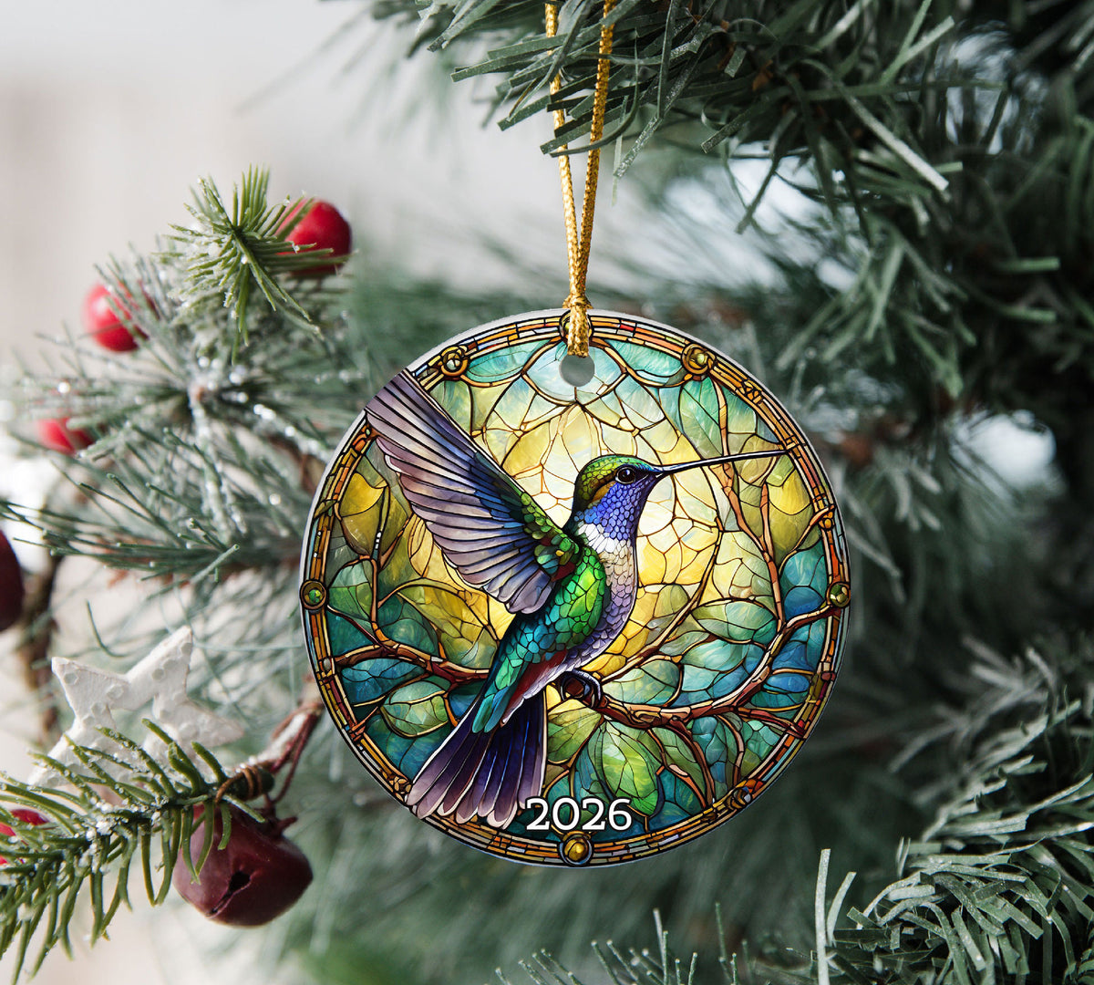 Colorful Hummingbird Stained Glass Ornament 2026, Christmas Ornament, Holiday Tree Decor, Xmas Keepsake