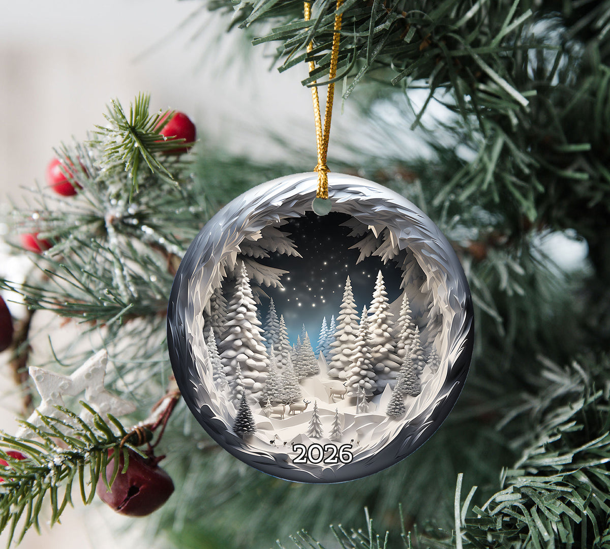 2026 Winter Scene Christmas Tree Ceramic Ornament, Christmas Tree Decor, Holiday Decoration, Christmas Keepsake, Seasonal Home Decor, Christmas Gift