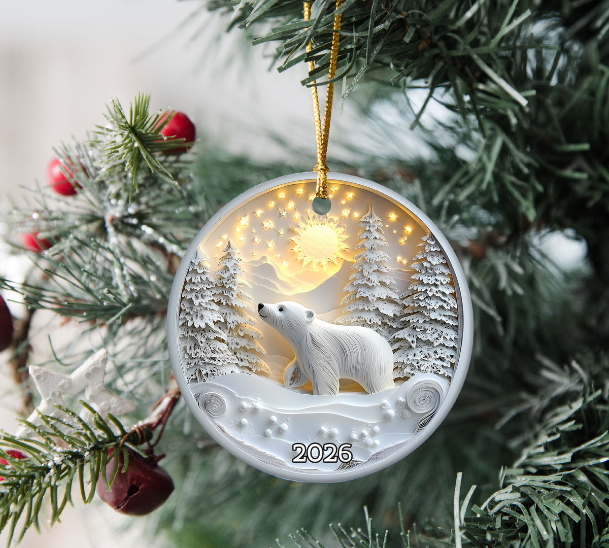 Polar Bear Winter Scene Ornament 2026, Christmas Tree Ornament, Holiday Keepsake Gift, Winter Home Decor, Xmas Gift Idea