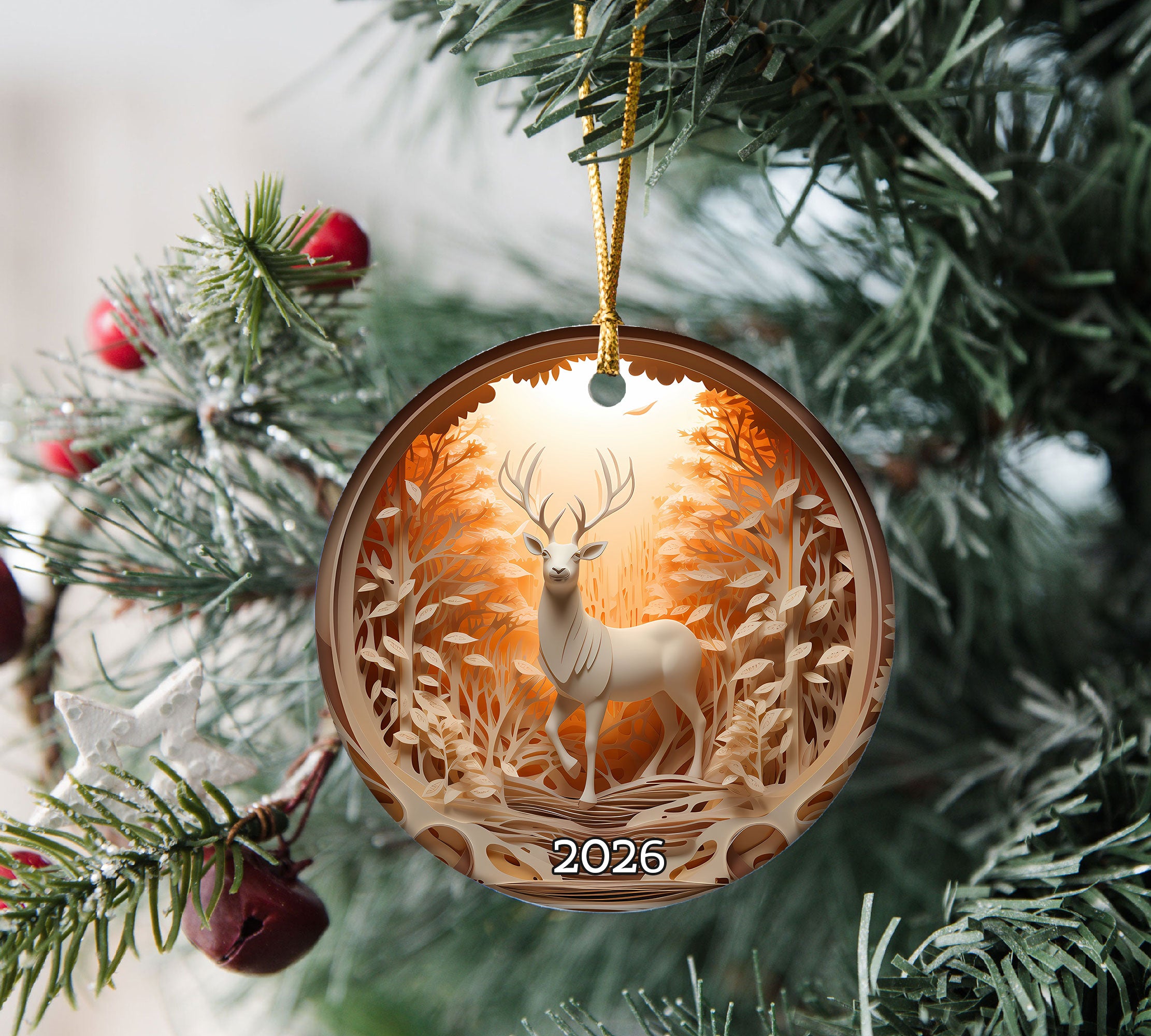 Majestic Forest Deer Ornament 2026, Christmas Tree Ornament, Holiday Keepsake Gift, Woodland Christmas Decor, Winter Gift Idea
