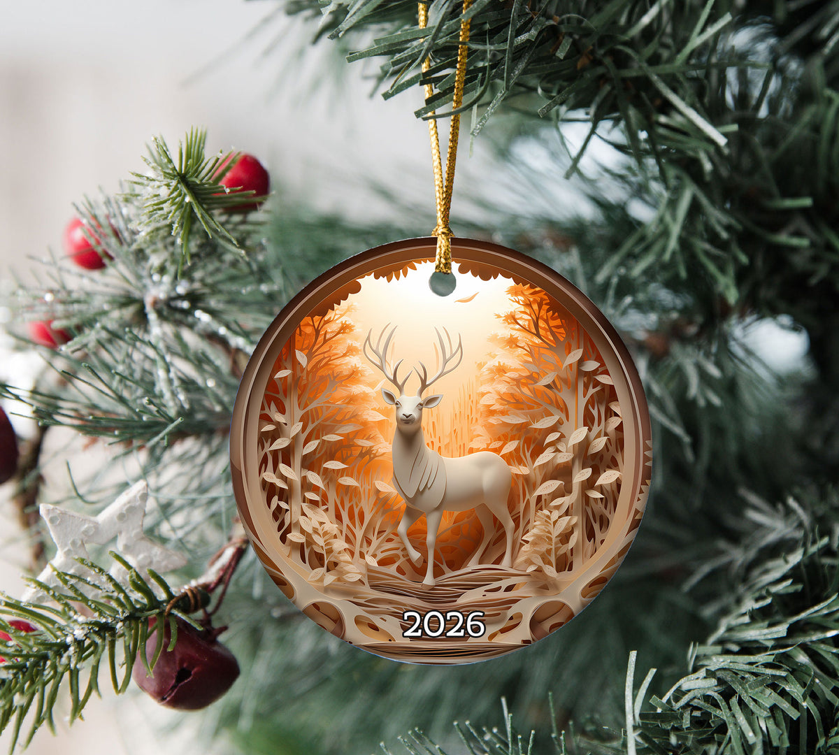 Majestic Forest Deer Ornament 2026, Christmas Tree Ornament, Holiday Keepsake Gift, Woodland Christmas Decor, Winter Gift Idea