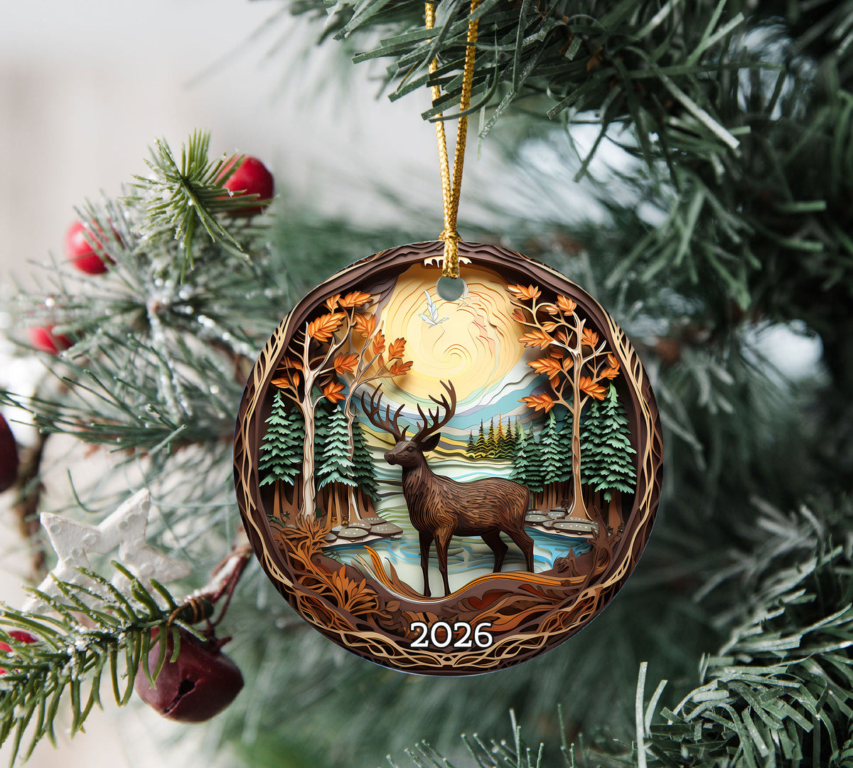 Rustic Deer Ornament 2026, Christmas Tree Ornament, Holiday Decoration, Acrylic Keepsake, Xmas Gift, Christmas Decor