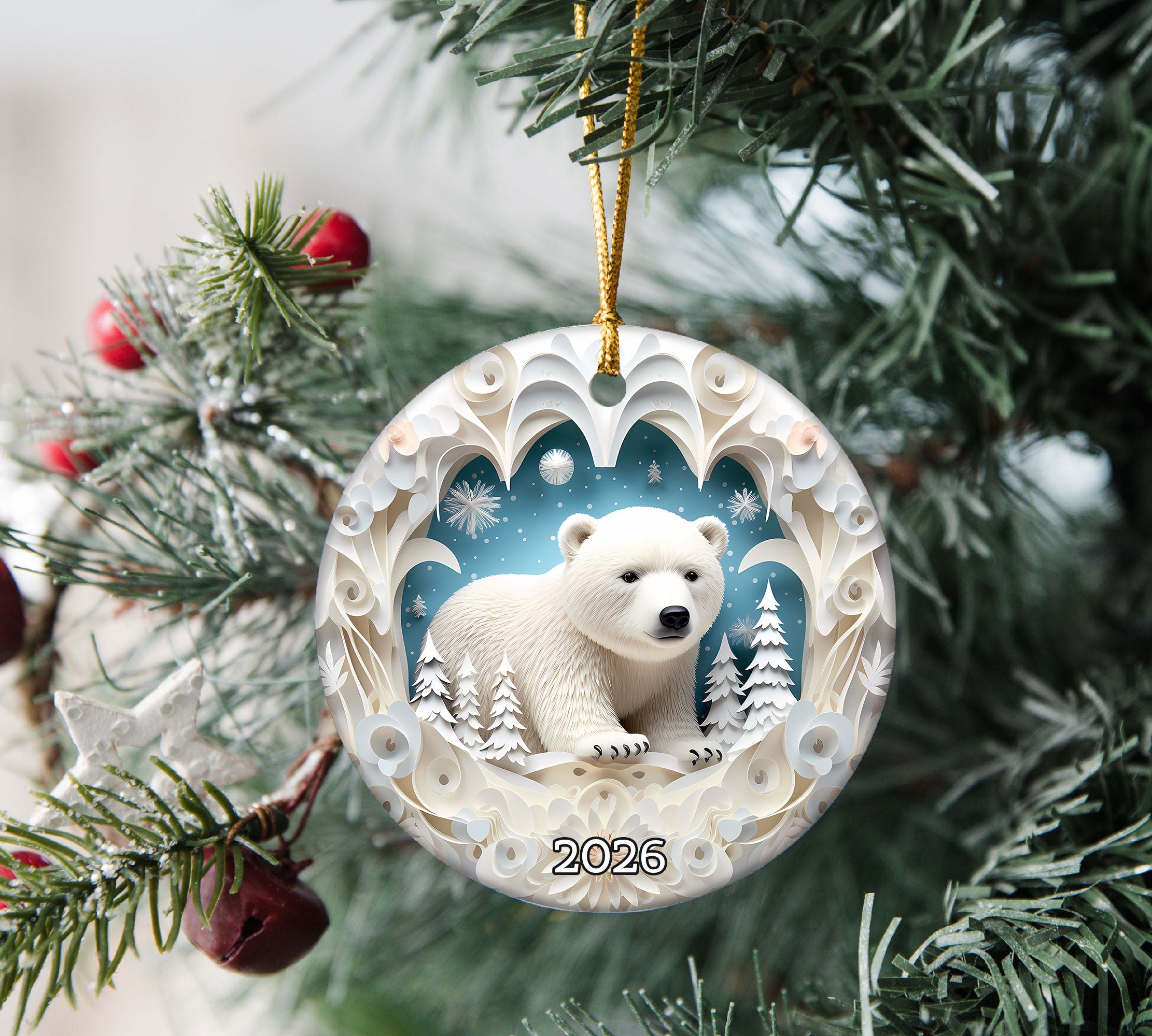 Polar Bear Christmas Ornament 2026, Arctic Bear Ornament, Winter Wildlife Tree Decor, Holiday Keepsake, Christmas Gift
