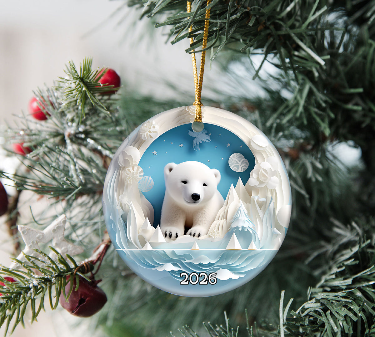 Polar Bear Ornament 2026, Winter Wonderland Christmas Decoration, Arctic Animal Keepsake, Holiday Tree Ornament