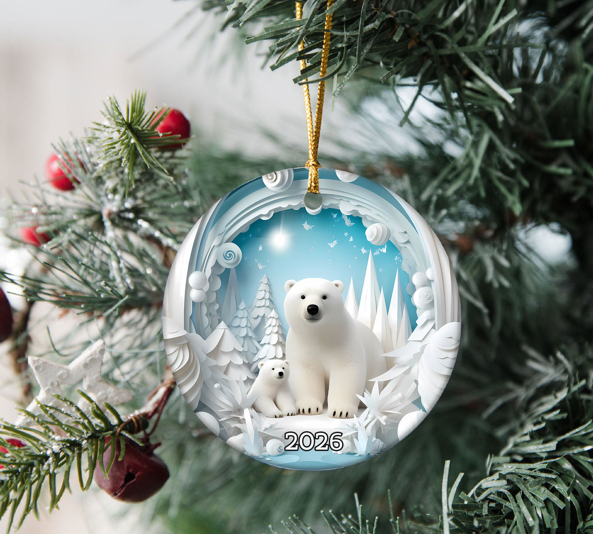 Baby Polar Bear Ornament 2026, Winter Animal Christmas Ornament, Arctic Holiday Decor, Christmas Keepsake