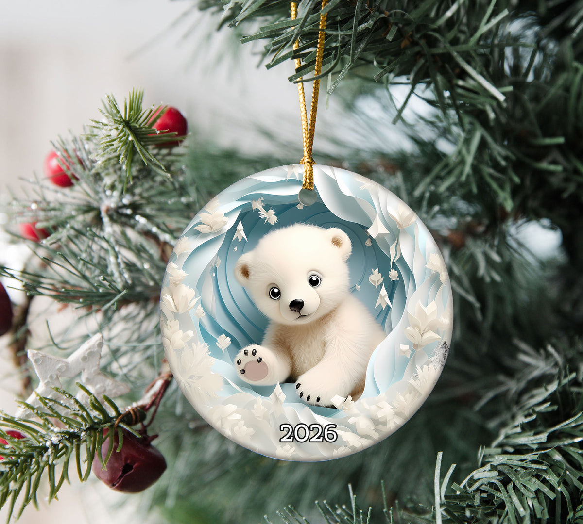 Baby Polar Bear Ornament 2026, Winter Animal Christmas Ornament, Arctic Holiday Decor, Christmas Keepsake
