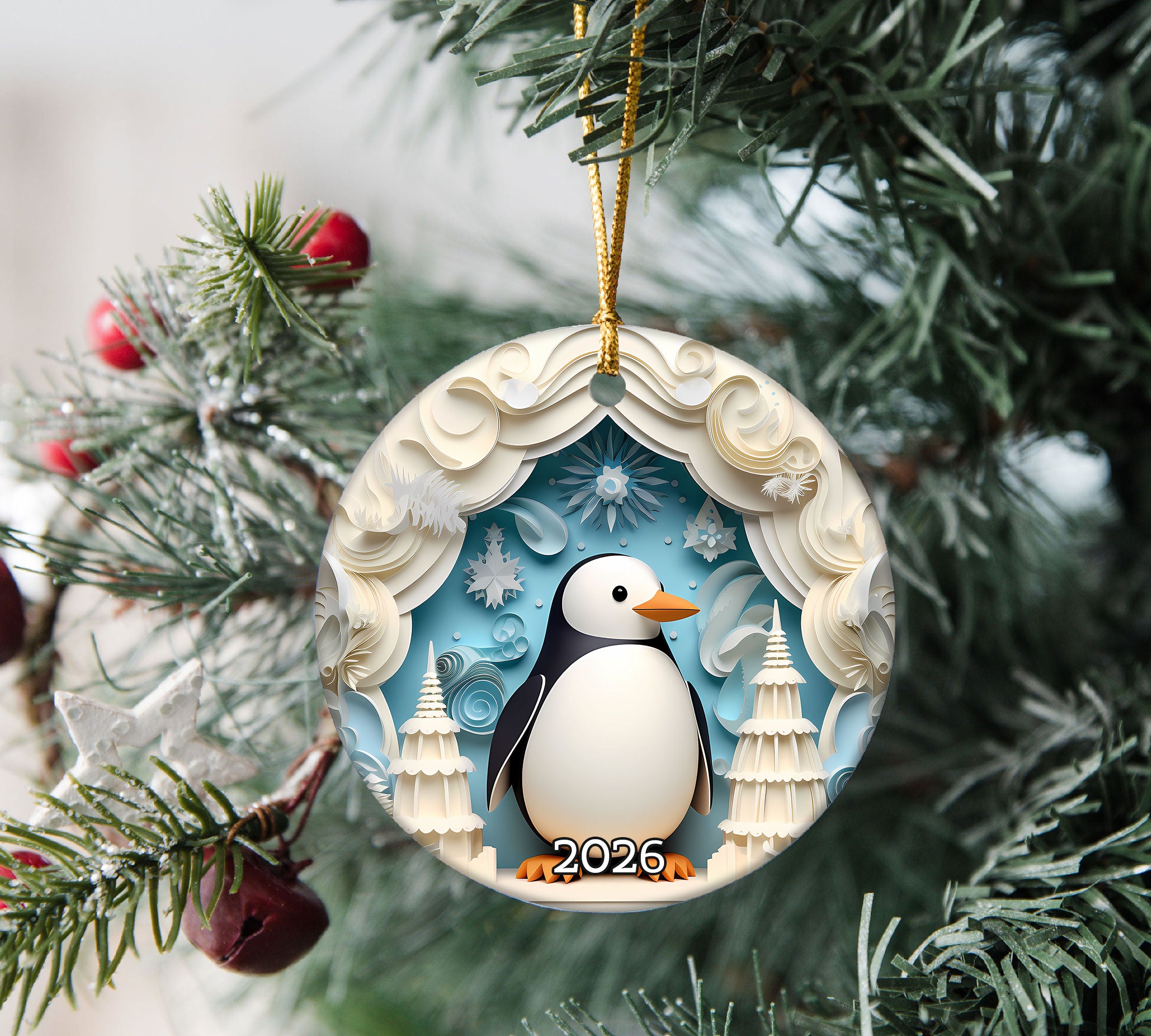 Penguin Christmas Ornament 2026, Winter Wonderland Tree Decoration, Cute Arctic Animal Keepsake