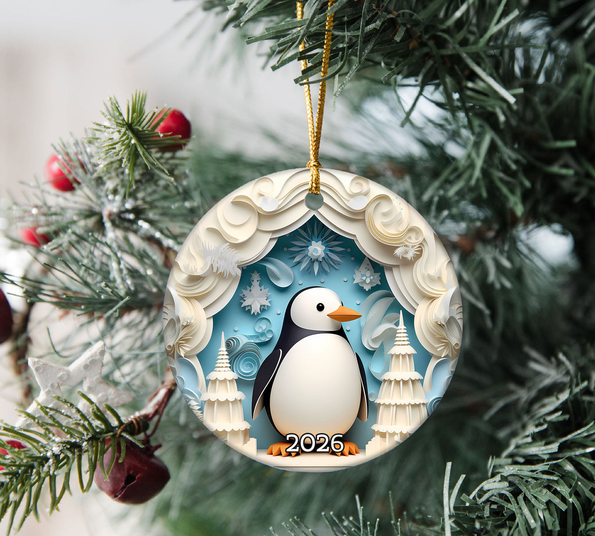 Penguin Christmas Ornament 2026, Winter Wonderland Tree Decoration, Cute Arctic Animal Keepsake