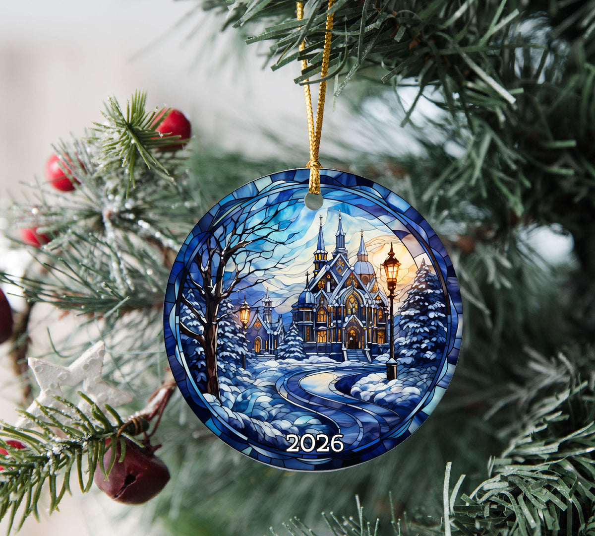 Stained Glass Style Christmas Ornament 2026, Christmas Tree Decor, Holiday Keepsake, Winter Decoration