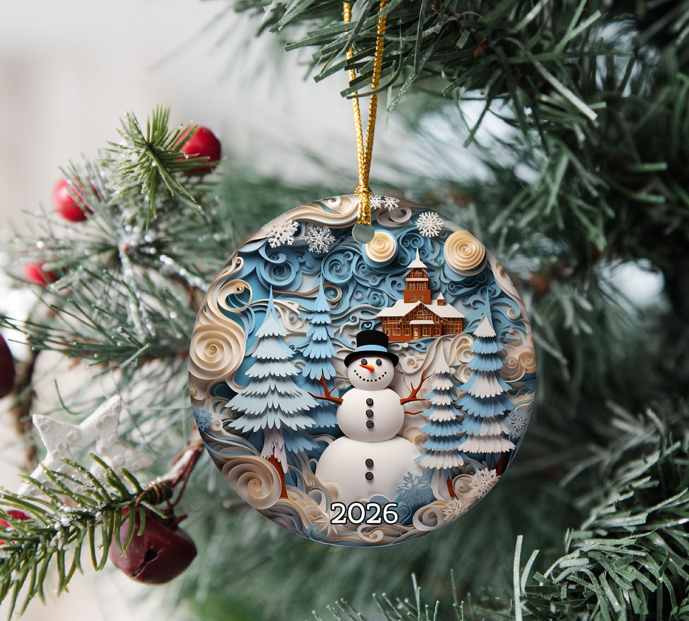 Snowman Ornament, Christmas Tree Ornament, Holiday Decoration, Christmas Keepsake Gift