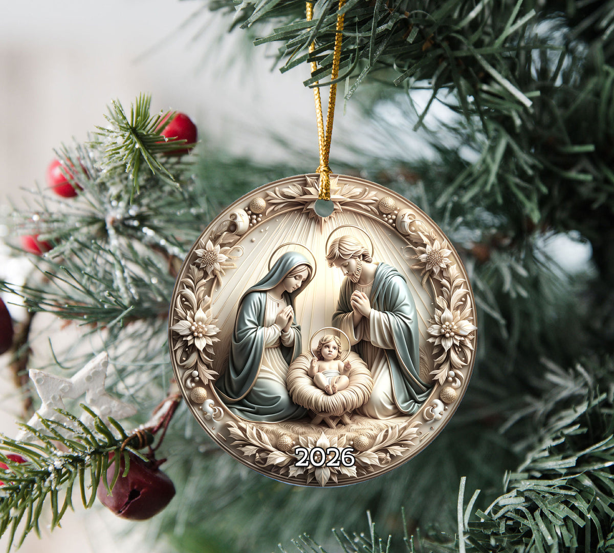 Nativity Scene Christmas Ornament 2026, Holy Family Ornament, Christian Christmas Decor, Religious Tree Ornament, Faith Christmas Gift