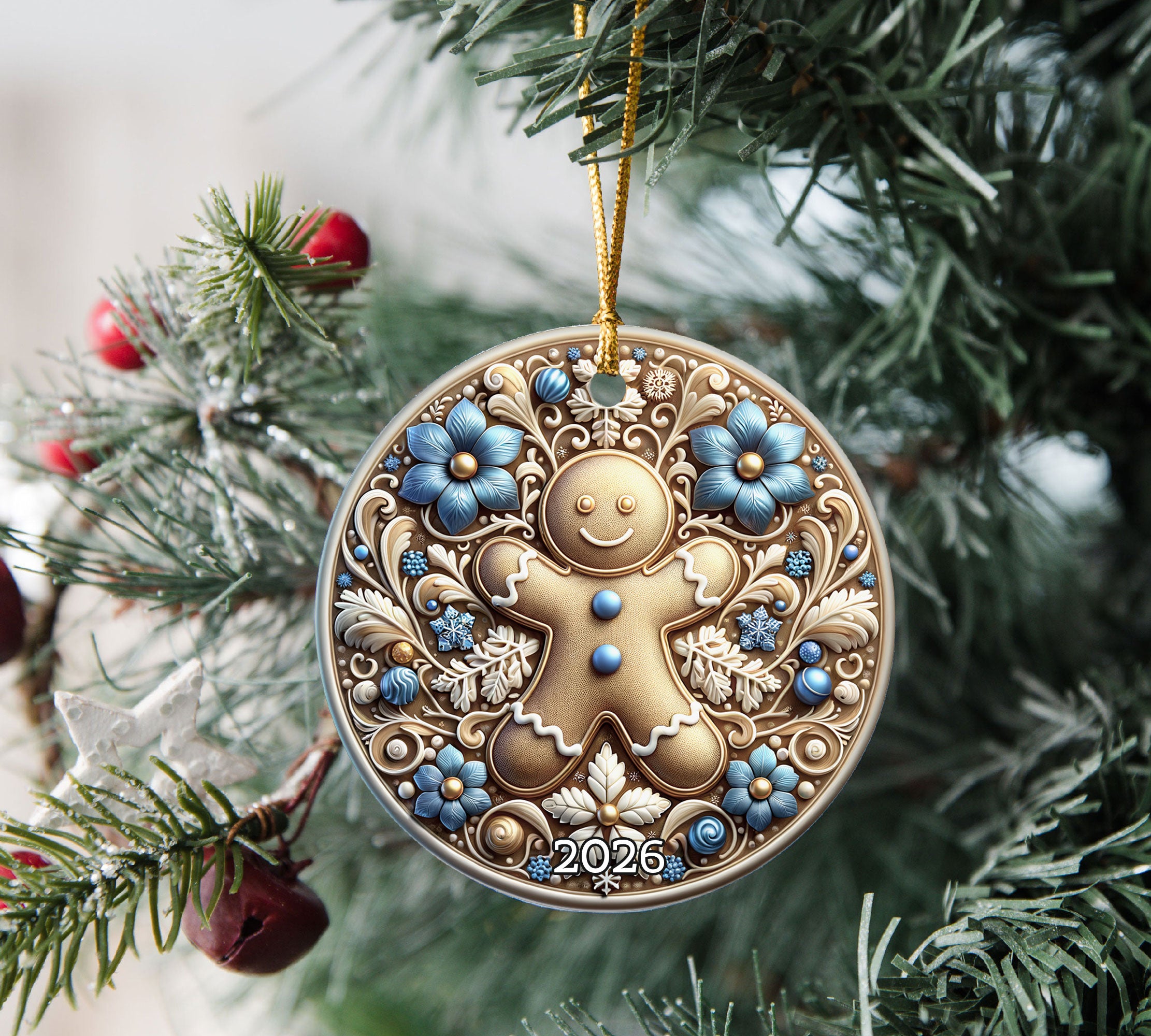 Gingerbread Cookie Ornament, Christmas Cookie Ornament, Gingerbread Man Decor, Holiday Tree Ornament