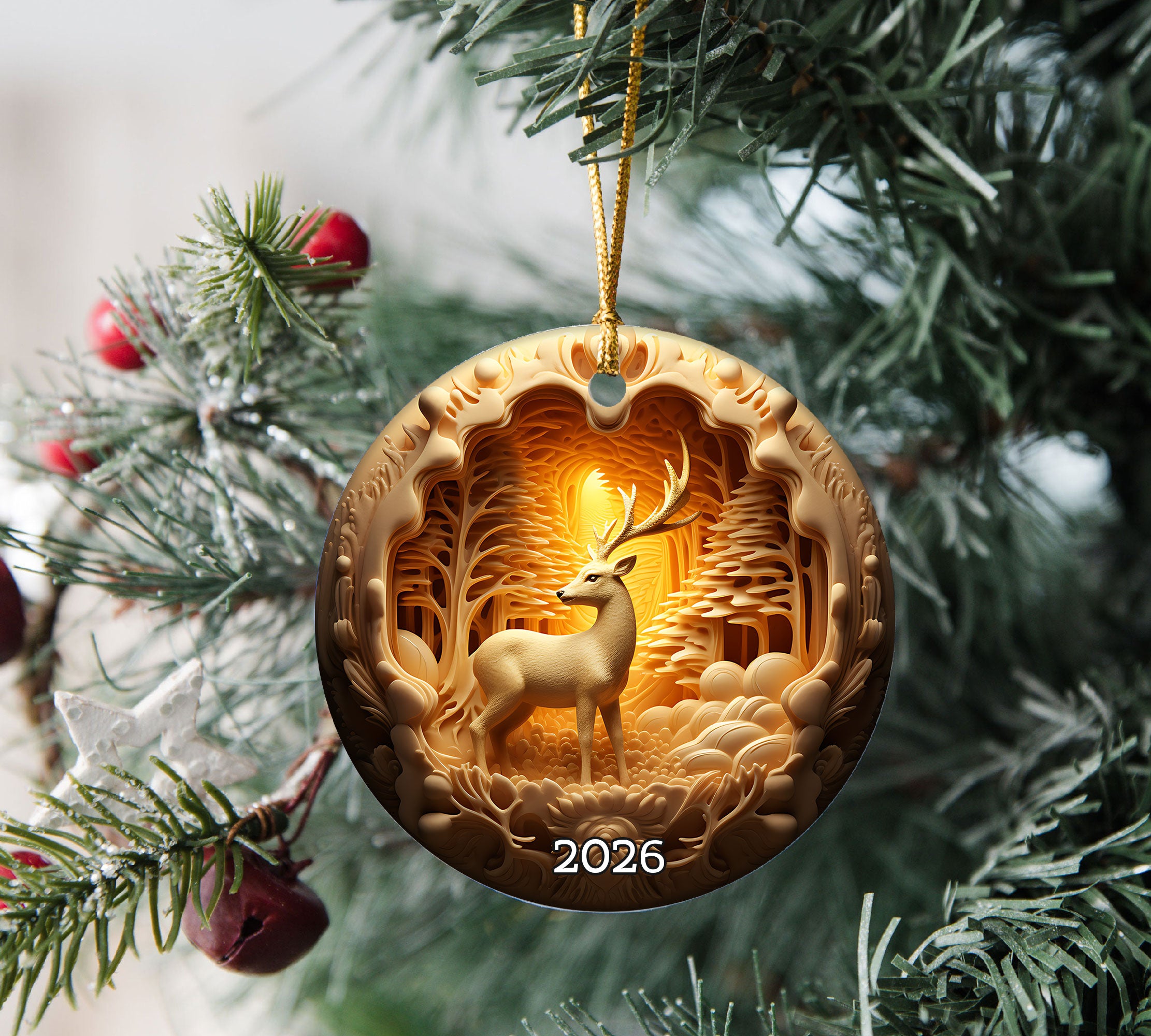 Woodland Deer Keepsake 2026, Christmas Tree Decoration, Holiday Ornament, Winter Christmas Gift, Seasonal Home Decor, Holiday Keepsake Gift