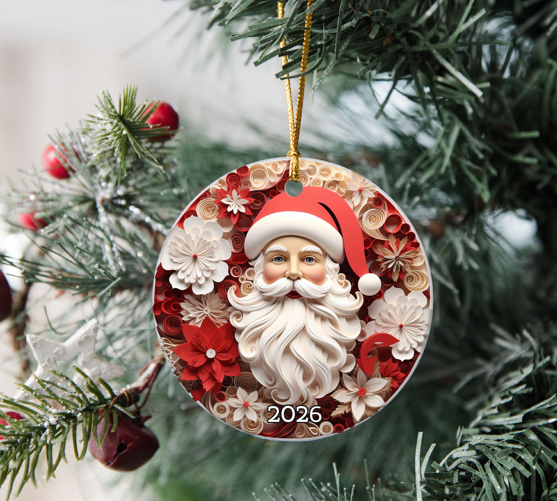 Santa Claus Christmas Ornament 2026, Paper Cut Santa Decor, Holiday Keepsake, Christmas Tree Ornament, Xmas Gift, Winter Decoration