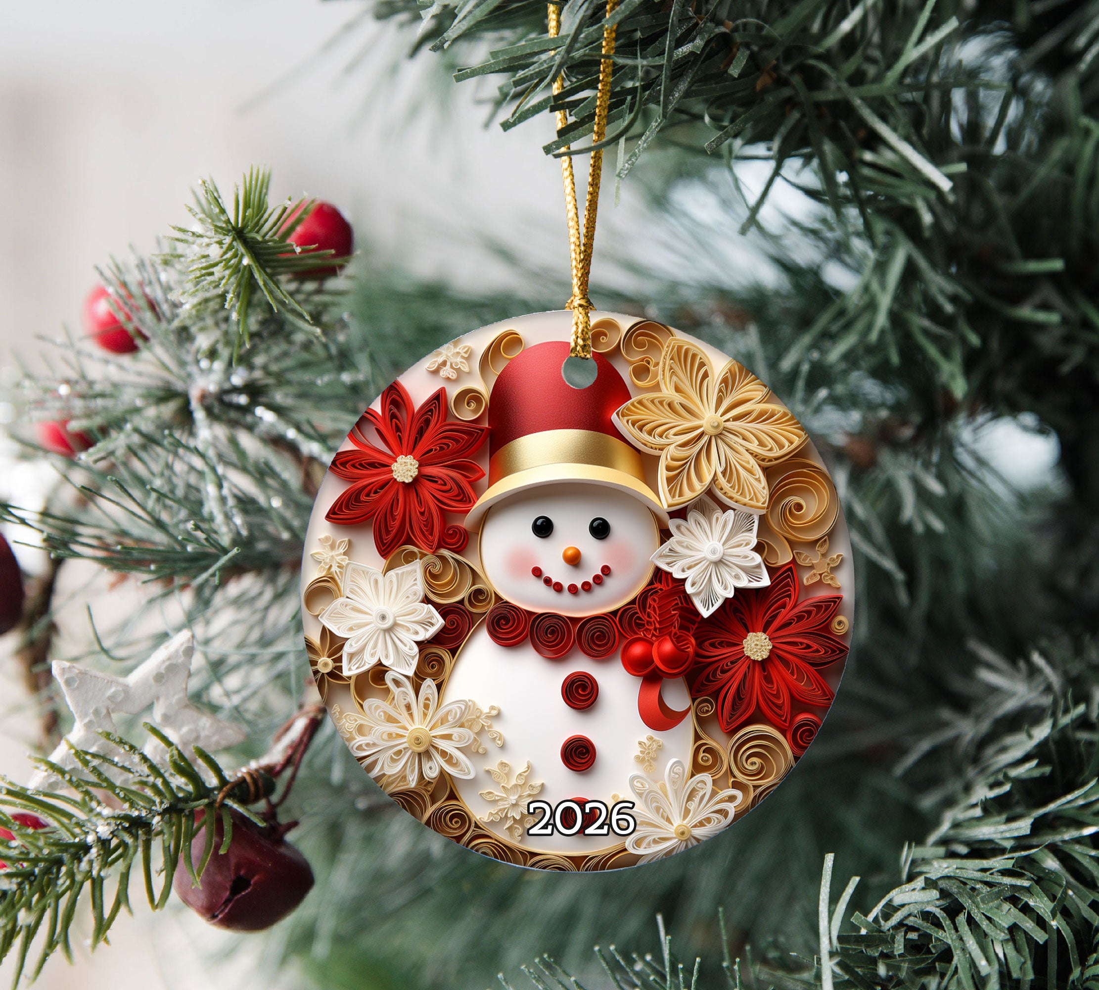 Christmas Ornament 2026, Festive Snowman Ornament, Christmas Decor, Holiday Keepsake, Xmas Gift, Tree Decoration